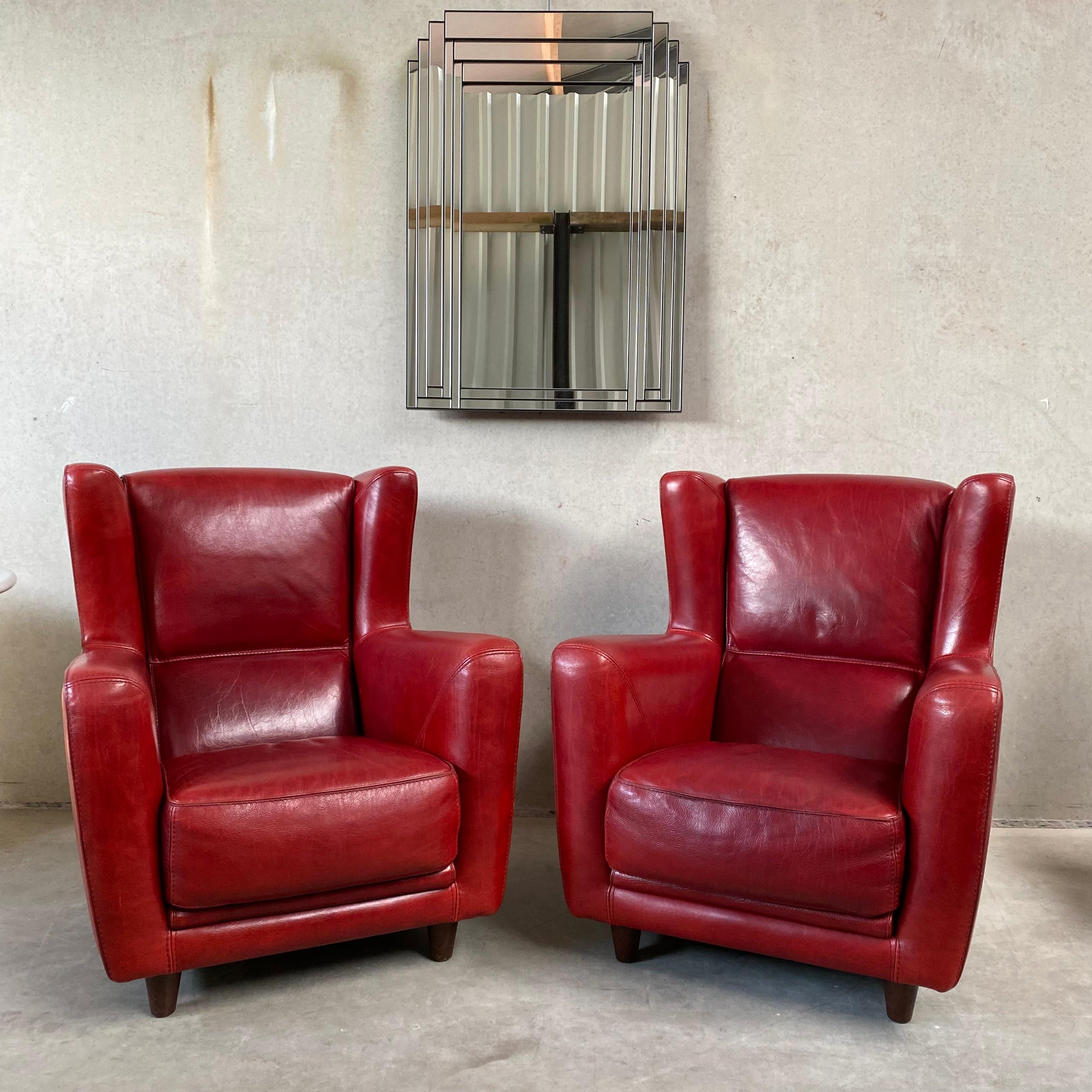 Pair of Ox-Blood Red Leather Lounge Chairs Begére by Baxter Italy 90s For Sale 12