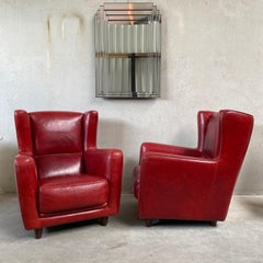 Pair of Ox-Blood Red Leather Lounge Chairs Begére by Baxter Italy 90s