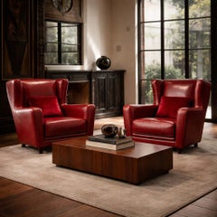 Pareja de sillones de salón de cuero rojo sangre de buey Begére by Baxter Italia años 90