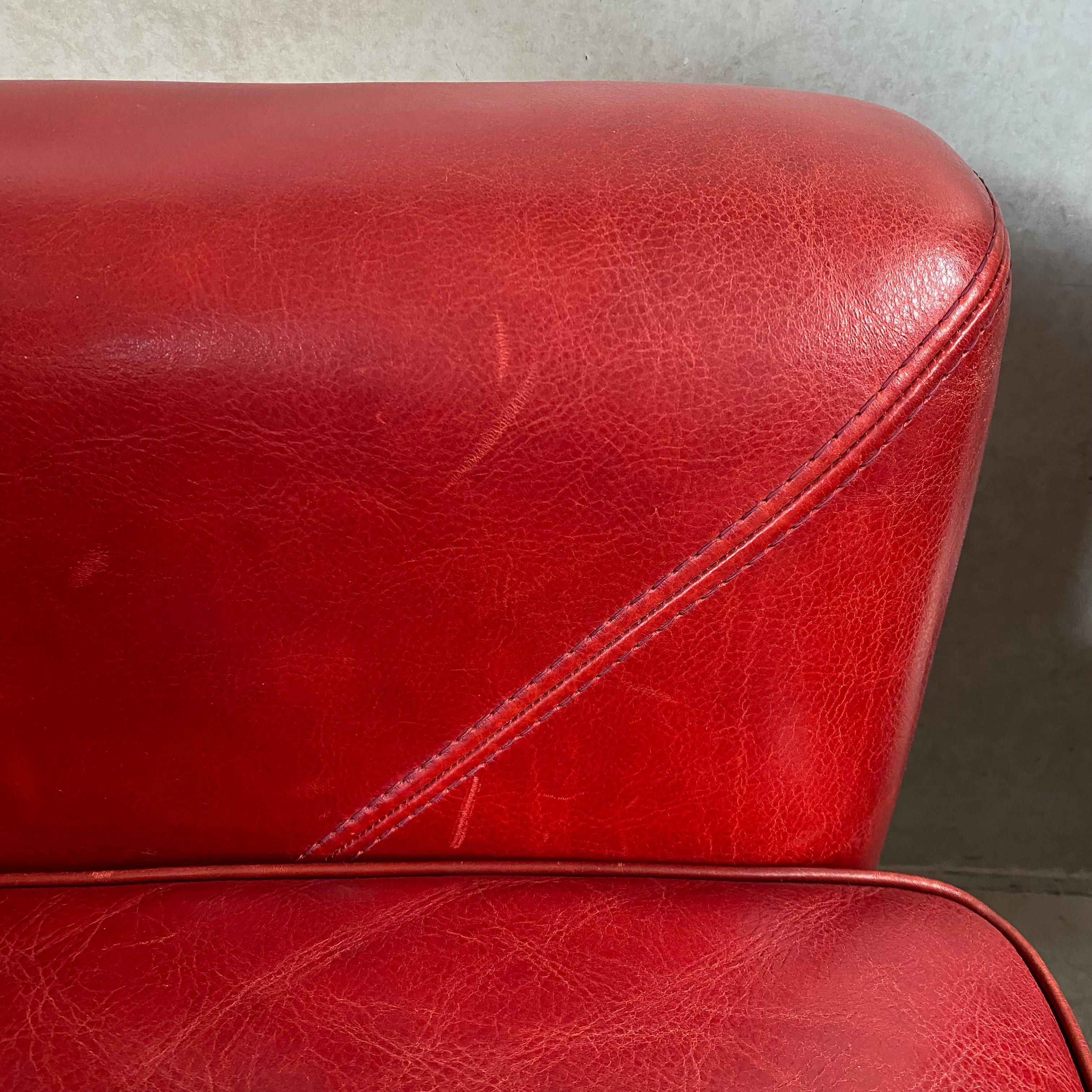 Pair of Ox-Blood Red Leather Lounge Chairs Begére by Baxter Italy 90s For Sale 1