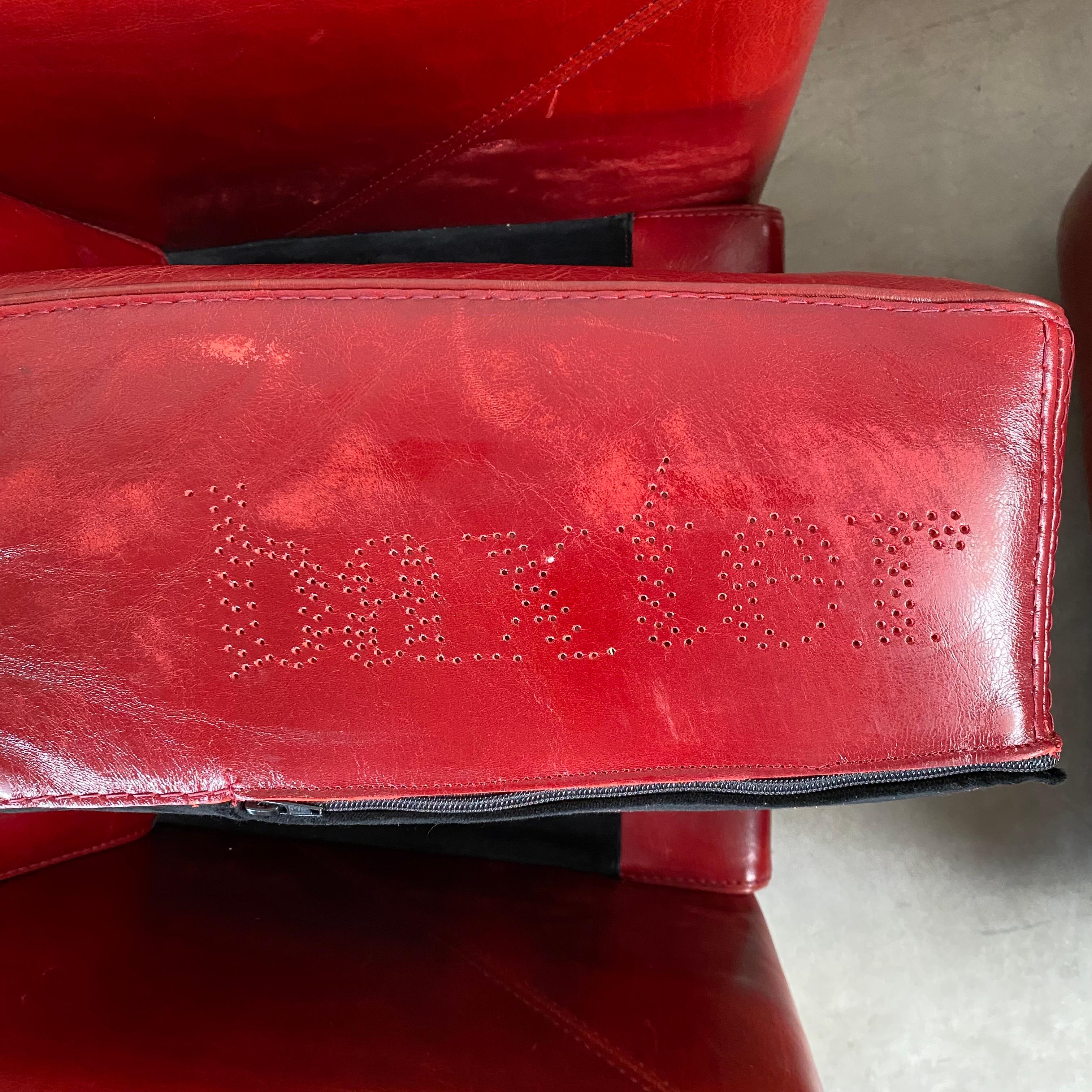 Pair of Ox-Blood Red Leather Lounge Chairs Begére by Baxter Italy 90s For Sale 2