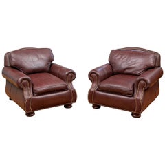 Pair of Oxblood Leather Club Chairs by Hancock & Moore