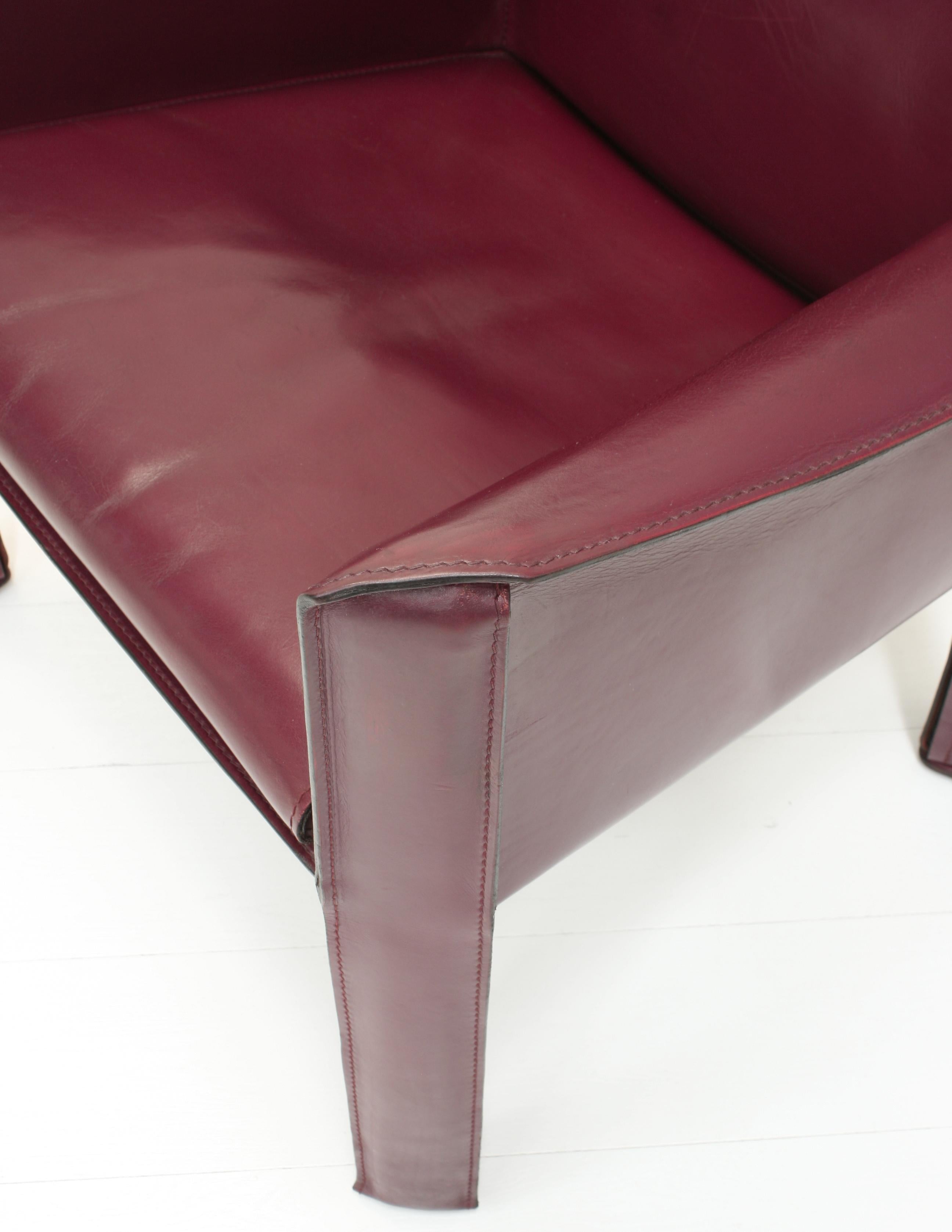 Pair of Oxblood Red Leather Cab 414 Armchairs by Mario Bellini for Cassina For Sale 6