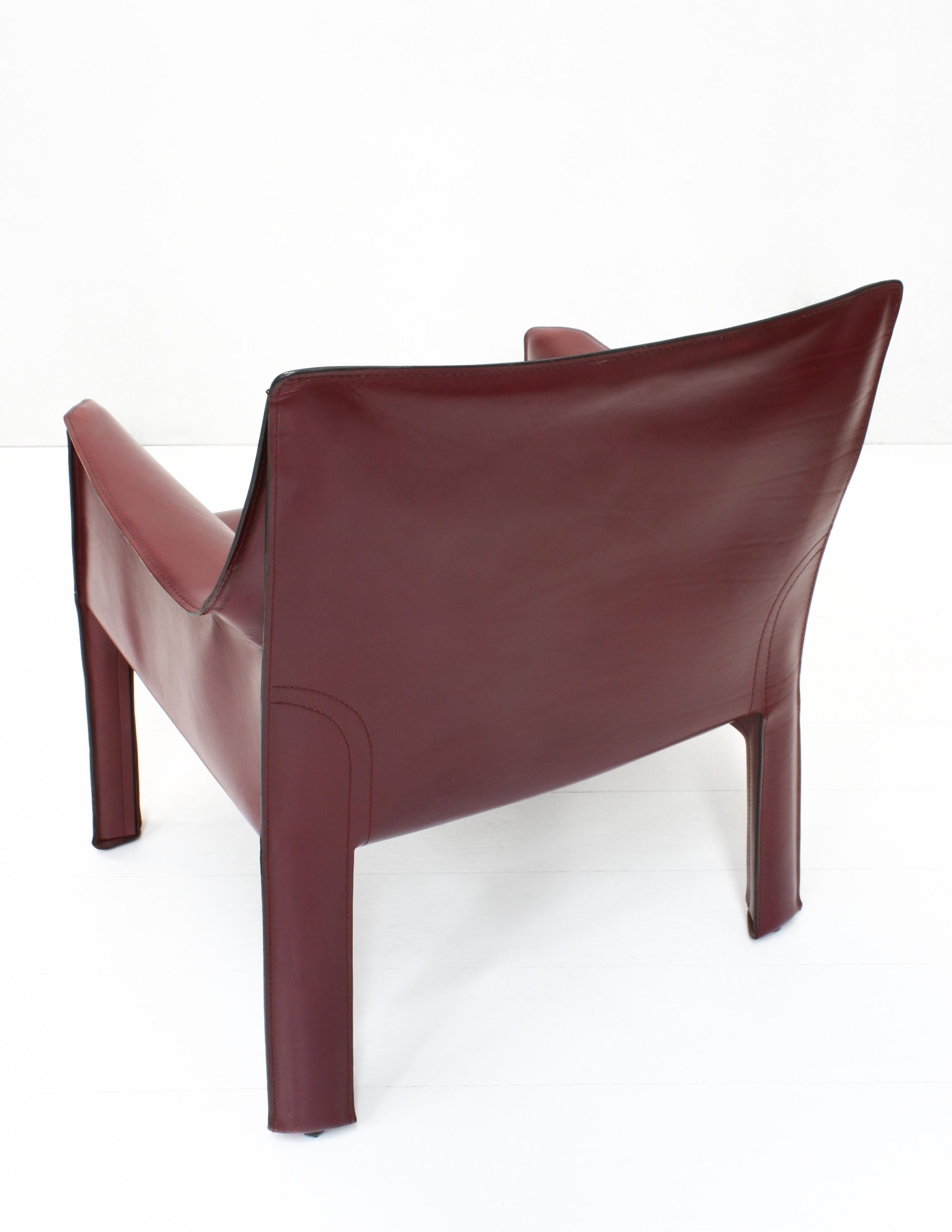 Pair of Oxblood Red Leather Cab 414 Armchairs by Mario Bellini for Cassina For Sale 7