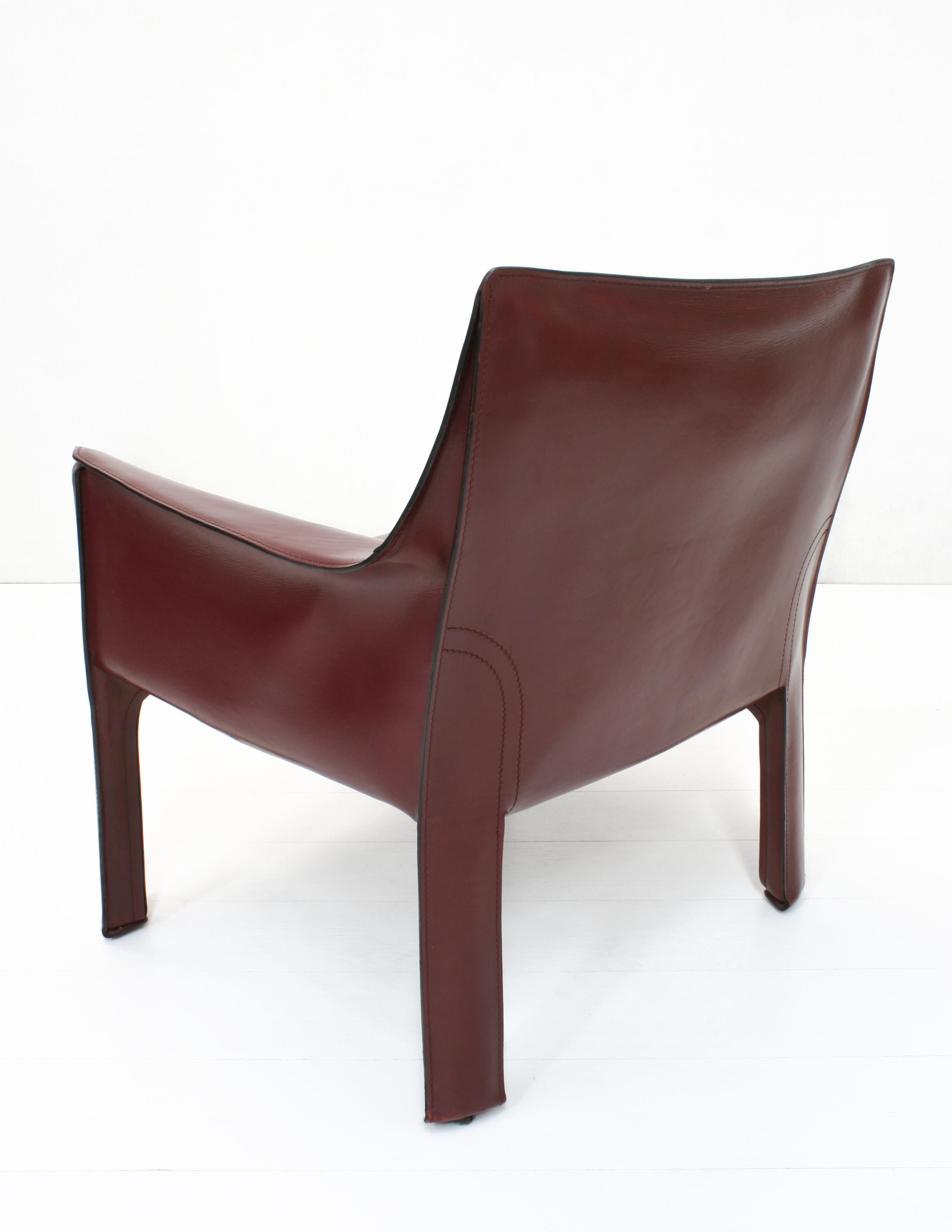 Pair of Oxblood Red Leather Cab 414 Armchairs by Mario Bellini for Cassina For Sale 1