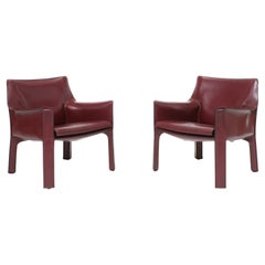 Used Pair of Oxblood Red Leather Cab 414 Armchairs by Mario Bellini for Cassina