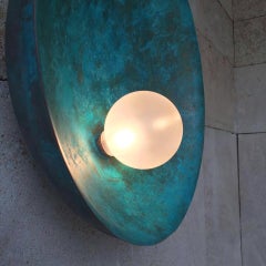 Pair of Handcrafted Verdigris Oyster Wall Mounted Lamps With Rod by Carla Baz