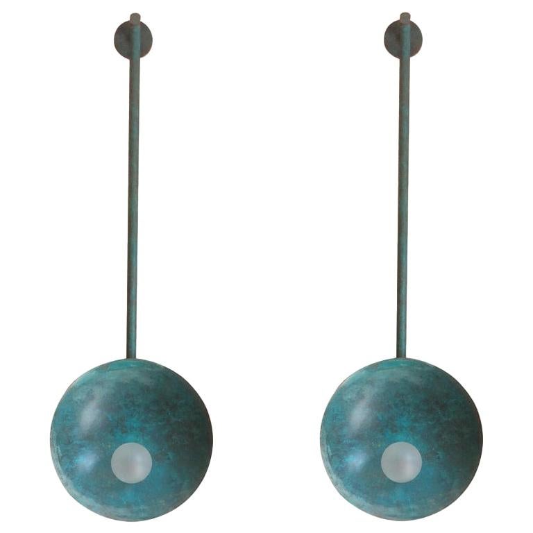 Pair of Oyster Brass Turquoise Sconces by Carla Baz For Sale