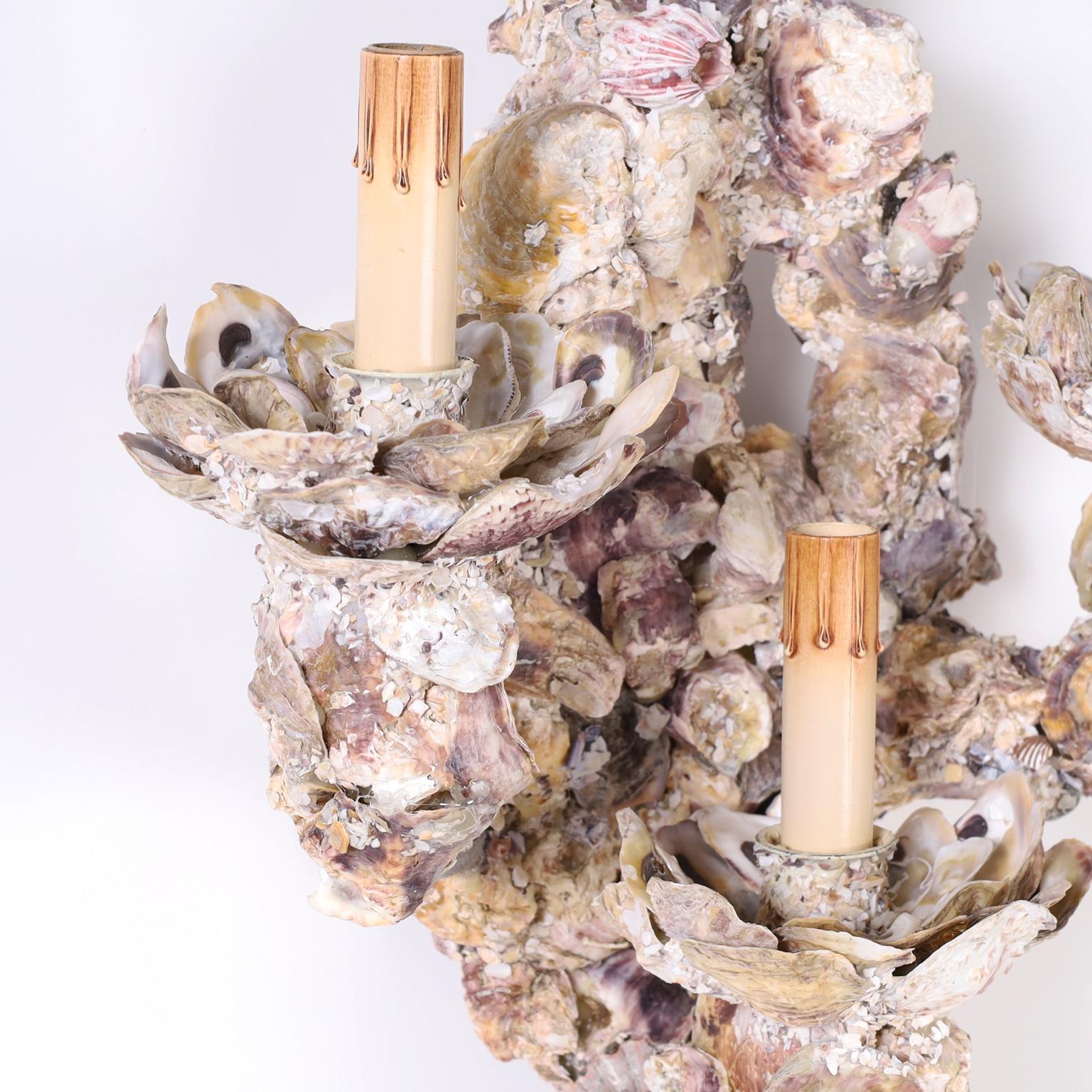 American Pair of Oyster Shell Grotto Style Wall Sconces