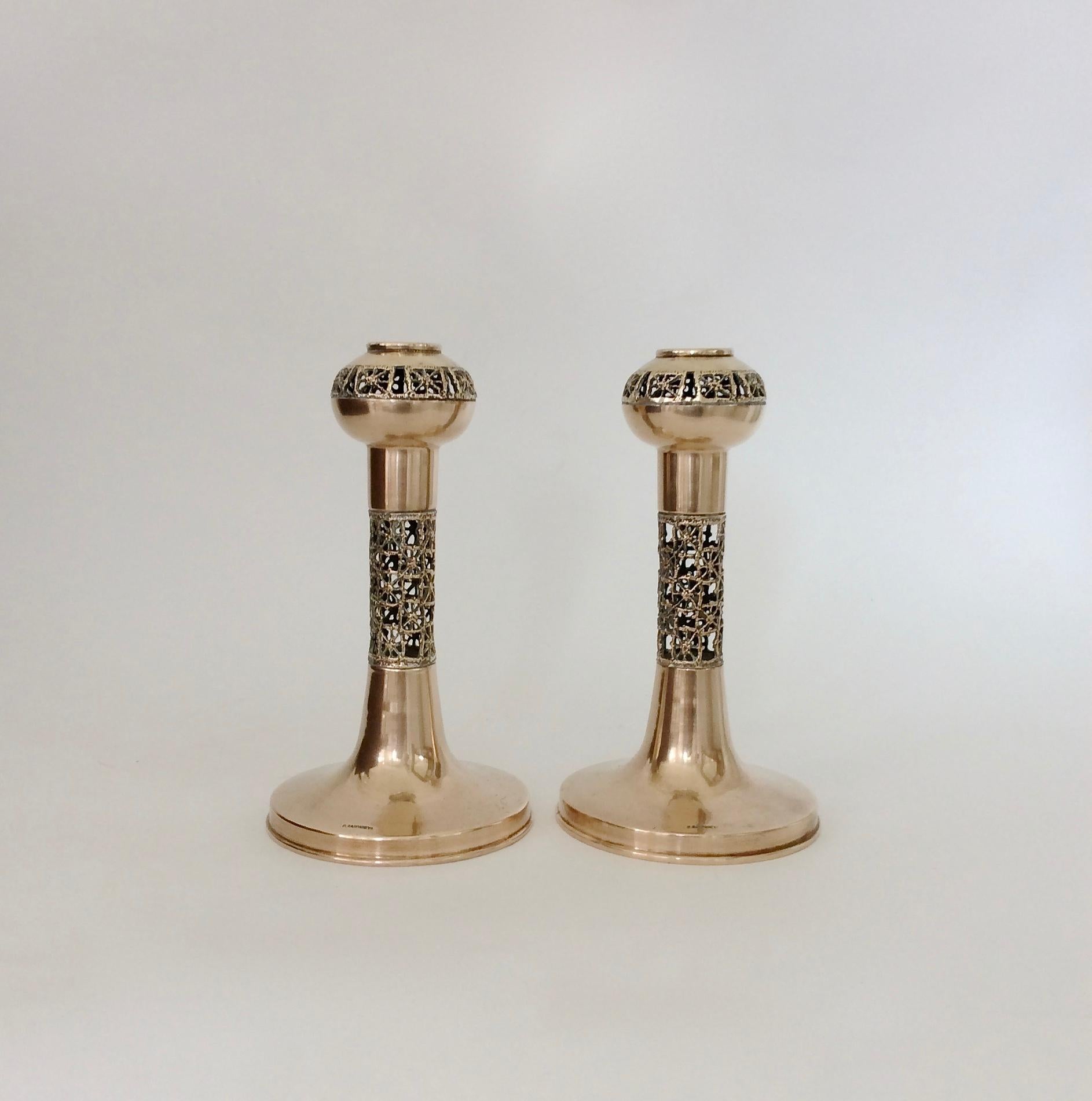 Pair of P. Sarpaneva candleholders, circa 1970, Finland.
Openwork brass. Stamped.
Dimensions: 17 cm H, 9cm W, 9 cm D.
All purchases are covered by our Buyer Protection Guarantee.
This item can be returned within 14 days of delivery.
We ship