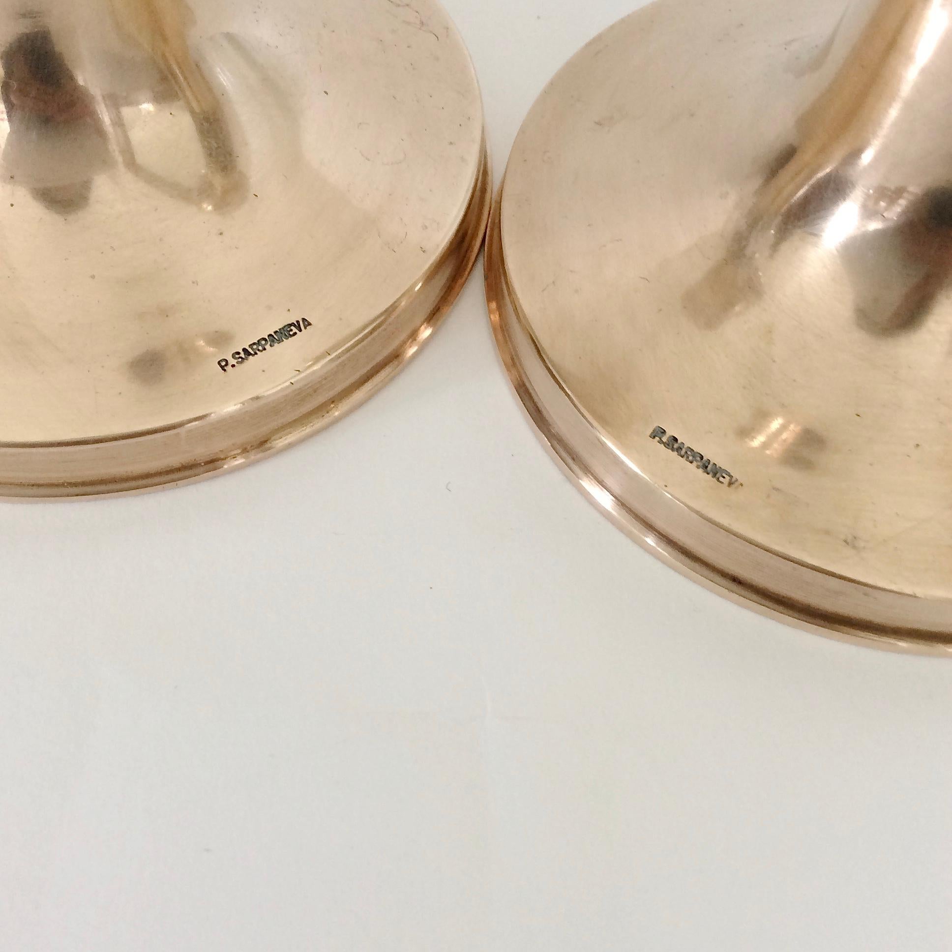 Pair of P. Sarpaneva Brass Candleholders, circa 1970, Finland 3