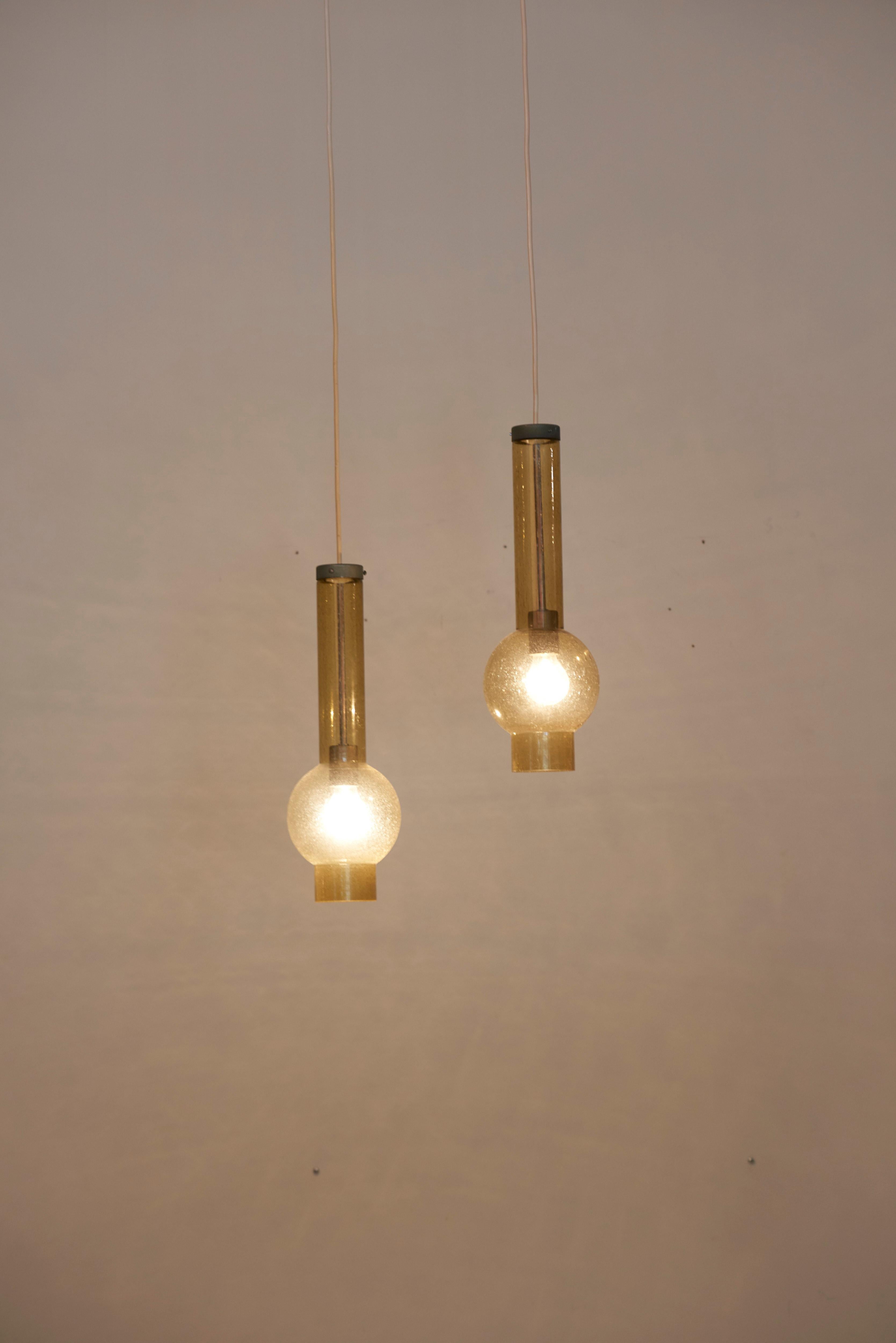 Pair of P1115 Glass Pendant Lamps by Staff, Germany, 1960s In Good Condition For Sale In Berlin, DE