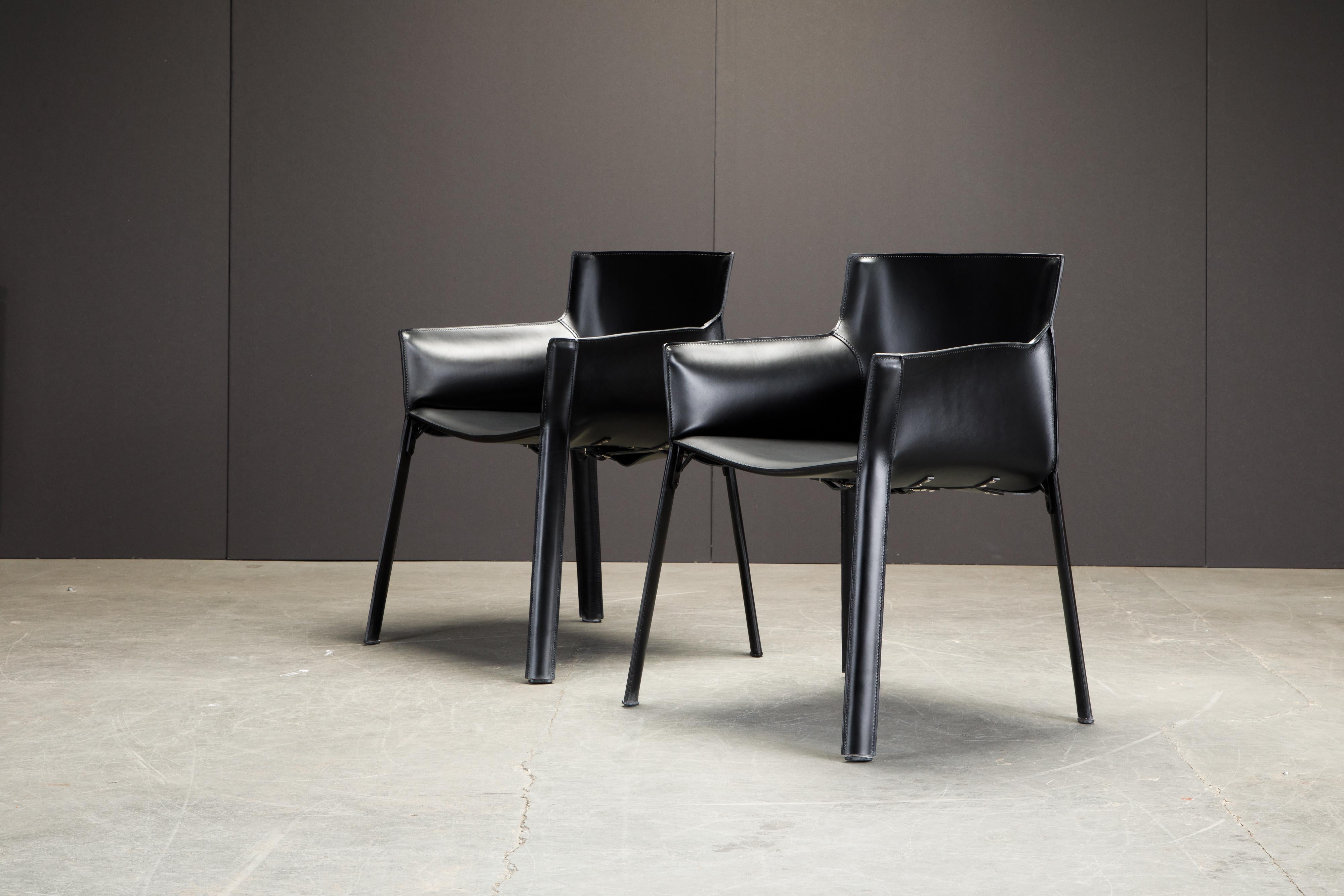 Modern Pair of 'P90' Leather Armchairs by Giancarlo Vegni for Fasem, New 