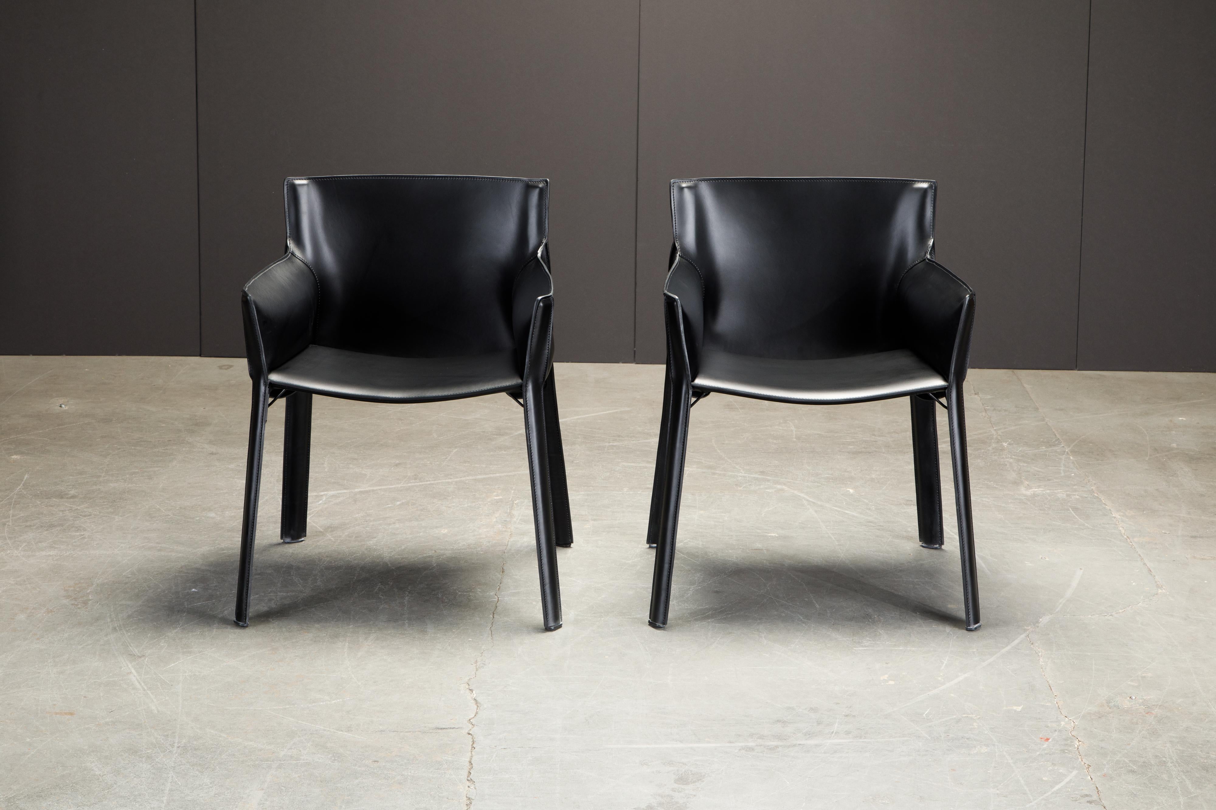Italian Pair of 'P90' Leather Armchairs by Giancarlo Vegni for Fasem, New 