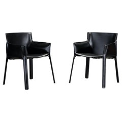 Pair of 'P90' Leather Armchairs by Giancarlo Vegni for Fasem, New 