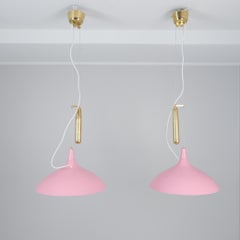 Pair of Paavo Tynell Adjustable Ceiling Lamps Model A1965 in Pink, Taito 1950s