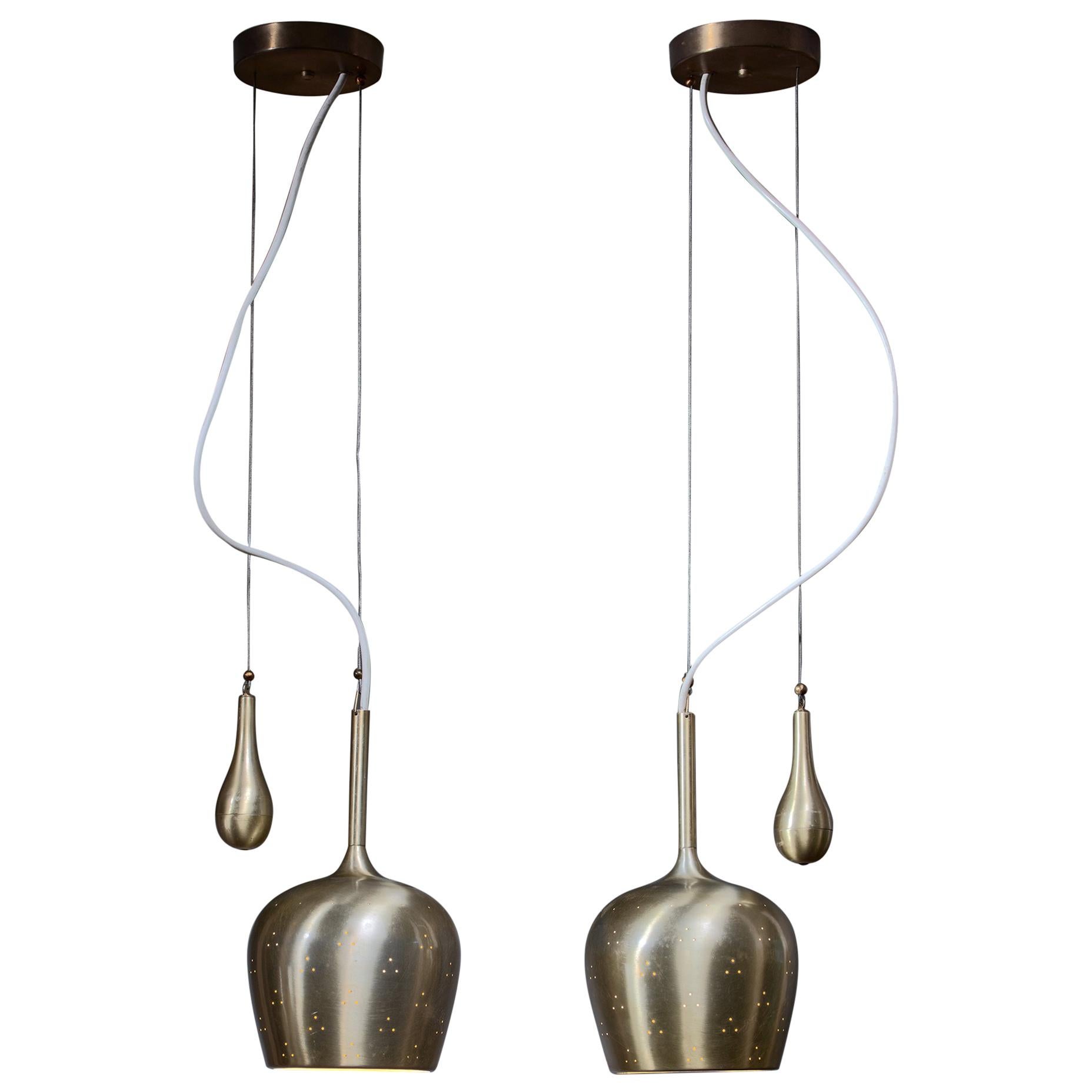 Pair of Paavo Tynell Bell Chandeliers with Counterweight For Sale