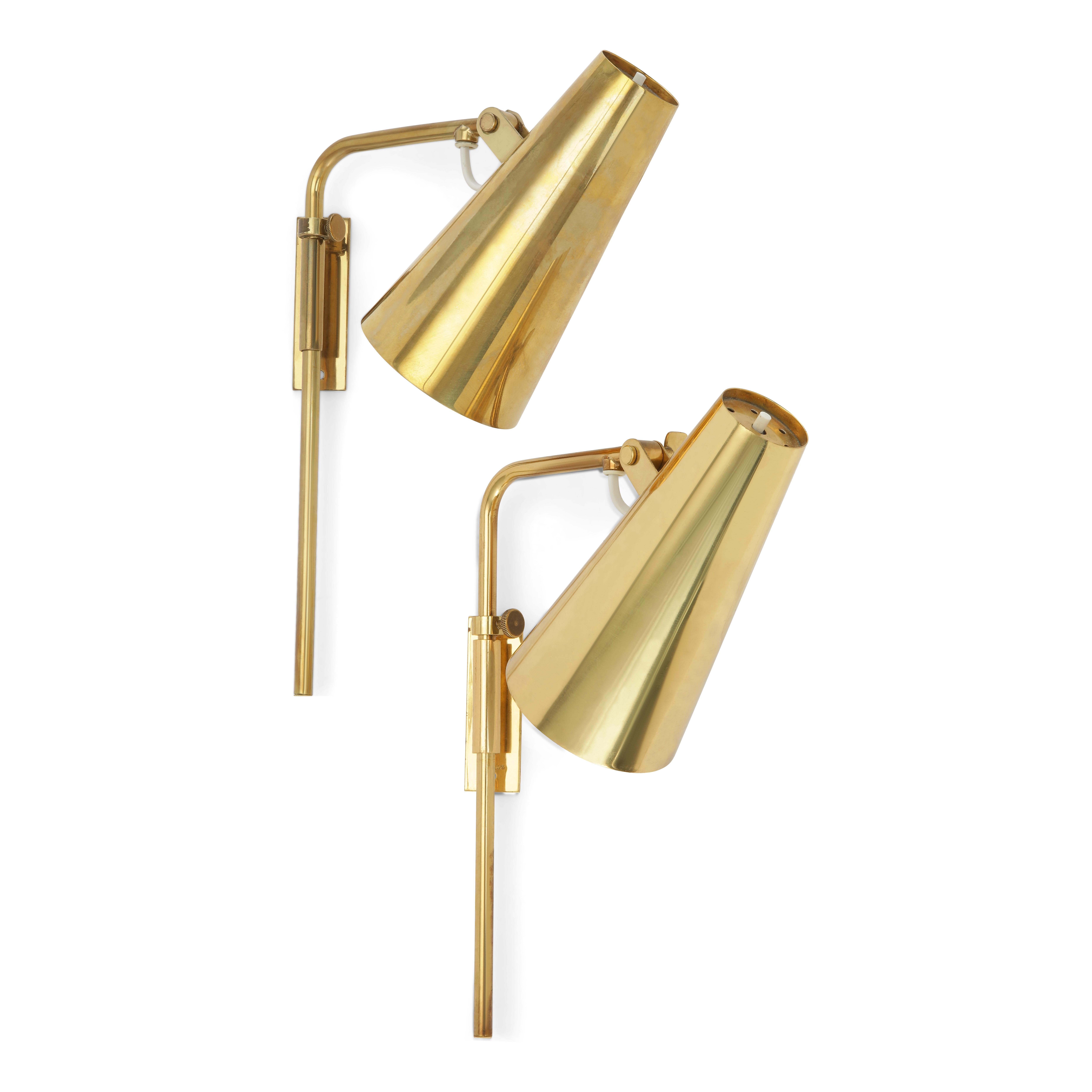 Finnish Pair of Paavo Tynell Brass Wall Lights for Taito Oy, Finland, 1950s