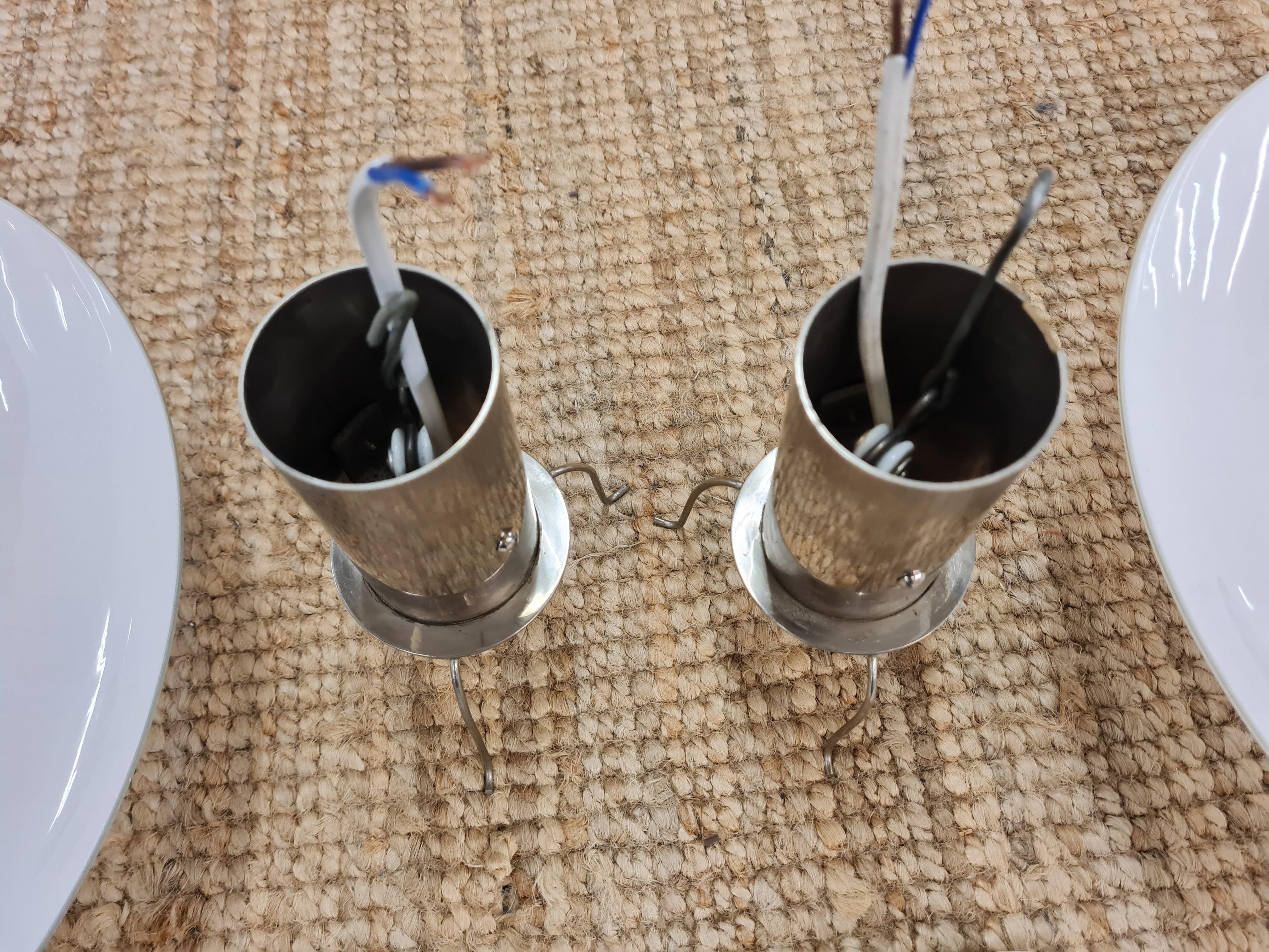 Pair of Paavo Tynell Ceiling Lamps in Chromed Brass & Opaline Glass, Taito 1930s For Sale 4