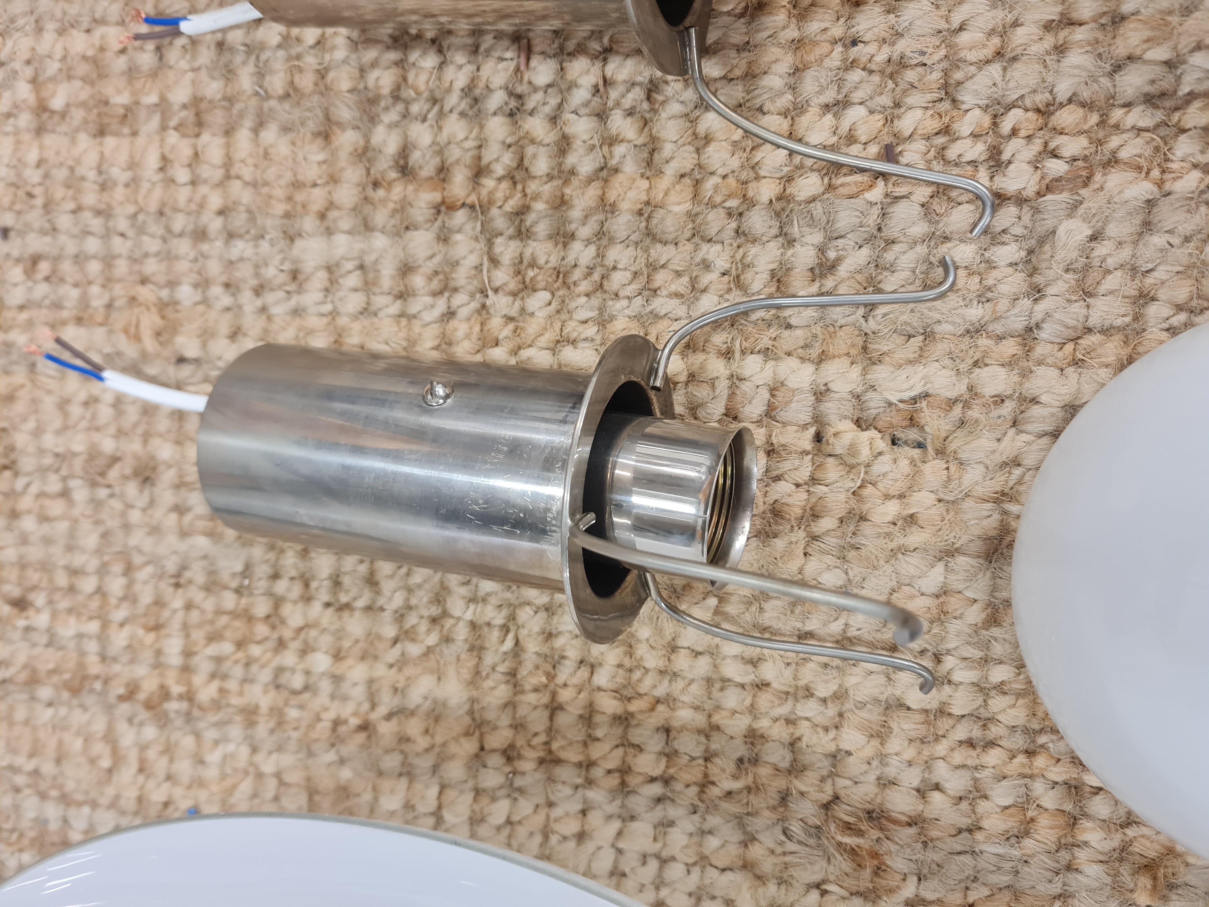 Pair of Paavo Tynell Ceiling Lamps in Chromed Brass & Opaline Glass, Taito 1930s For Sale 5