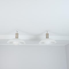 Pair of Paavo Tynell Ceiling Lights, Chromed Brass & Opaline Glass, Taito 1930s