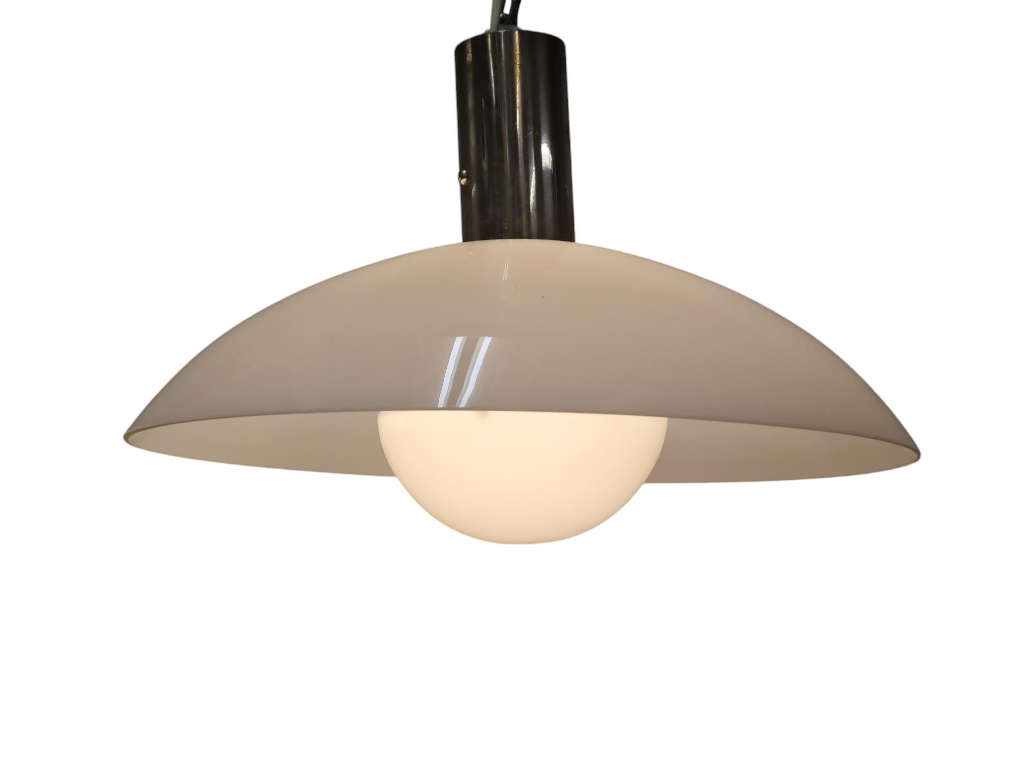 Pair of Paavo Tynell Ceiling Lamps in Chromed Brass & Opaline Glass, Taito 1930s In Good Condition For Sale In Helsinki, FI