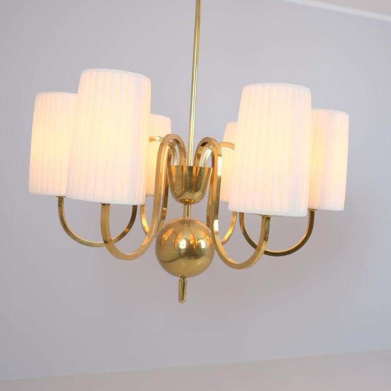 Pair of Paavo Tynell Commissioned Chandeliers in Brass & Fabric, Taito 1940s For Sale 3