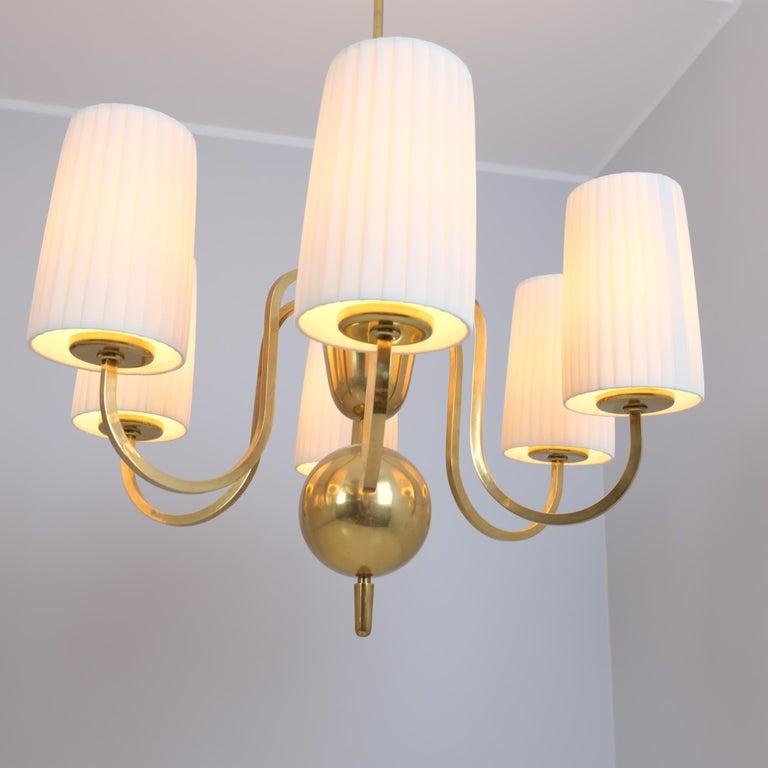 Pair of Paavo Tynell Commissioned Chandeliers in Brass & Fabric, Taito 1940s For Sale 4