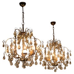 Pair of Paavo Tynell Crystal' & Brass Chandeliers Model 1487 for Taito, 1940s