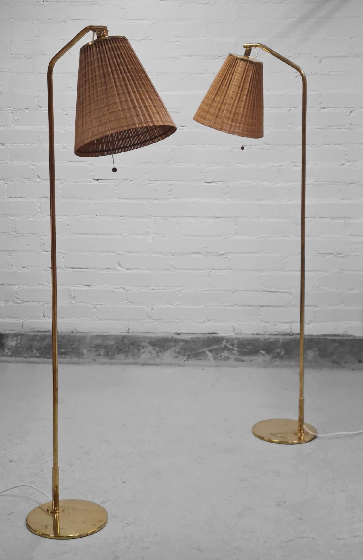Pair of Paavo Tynell Floor Lamps Model 9613 with Rattan Shades For Sale 3