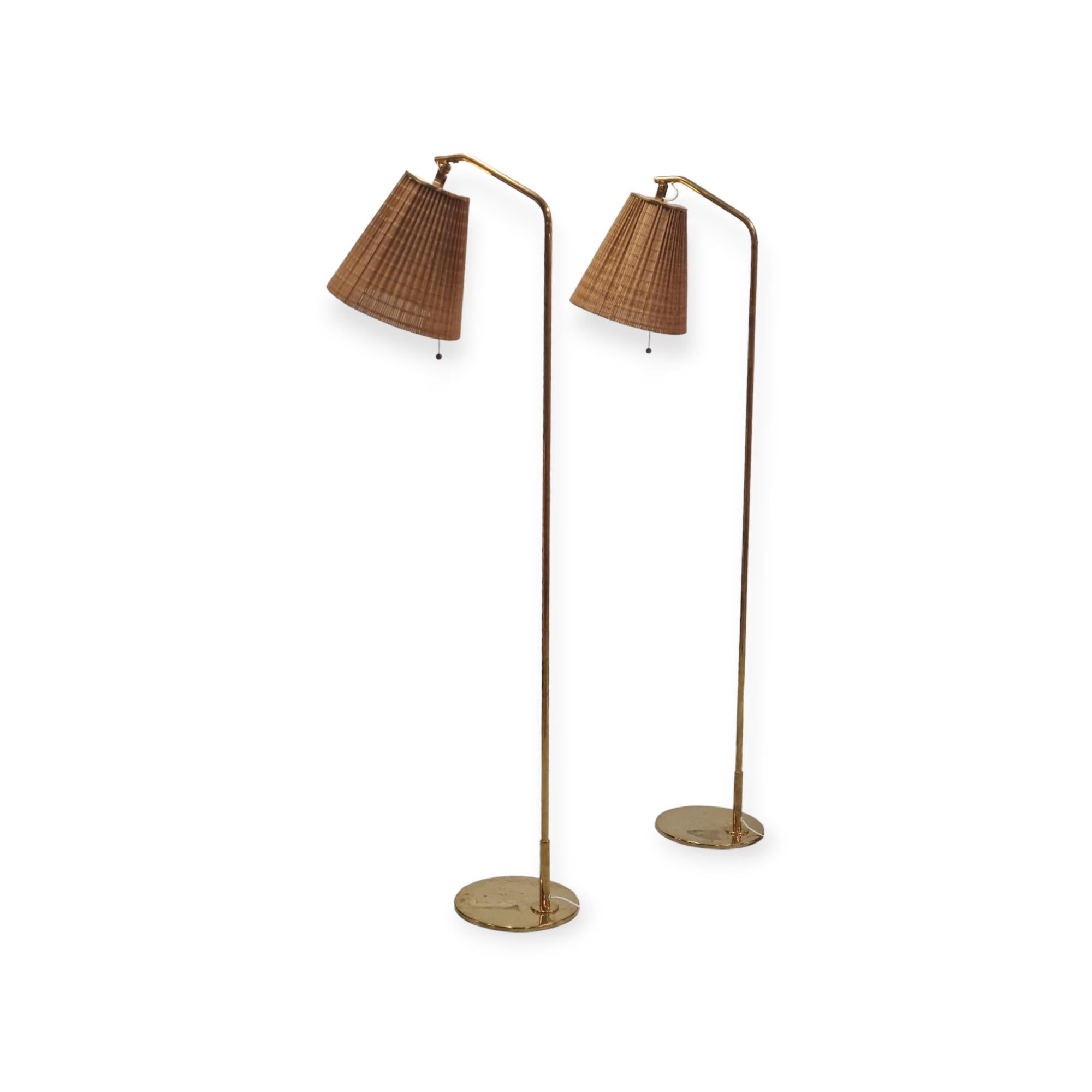 Pair of Paavo Tynell Floor Lamps Model 9613 with Rattan Shades For Sale 2