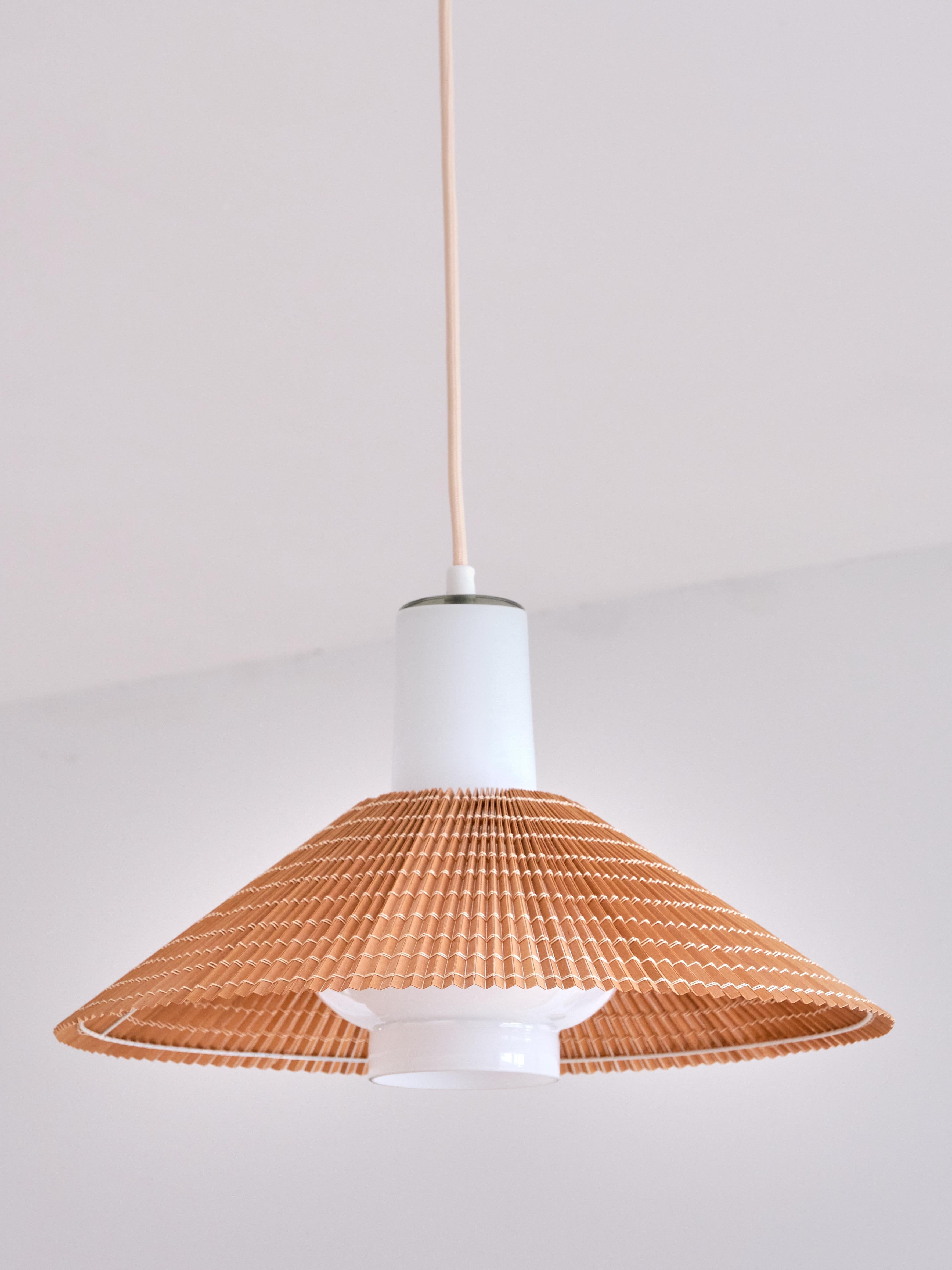 Paavo Tynell Pendant in Opal Glass and Lamellar Wood, Idman, 1950s 1