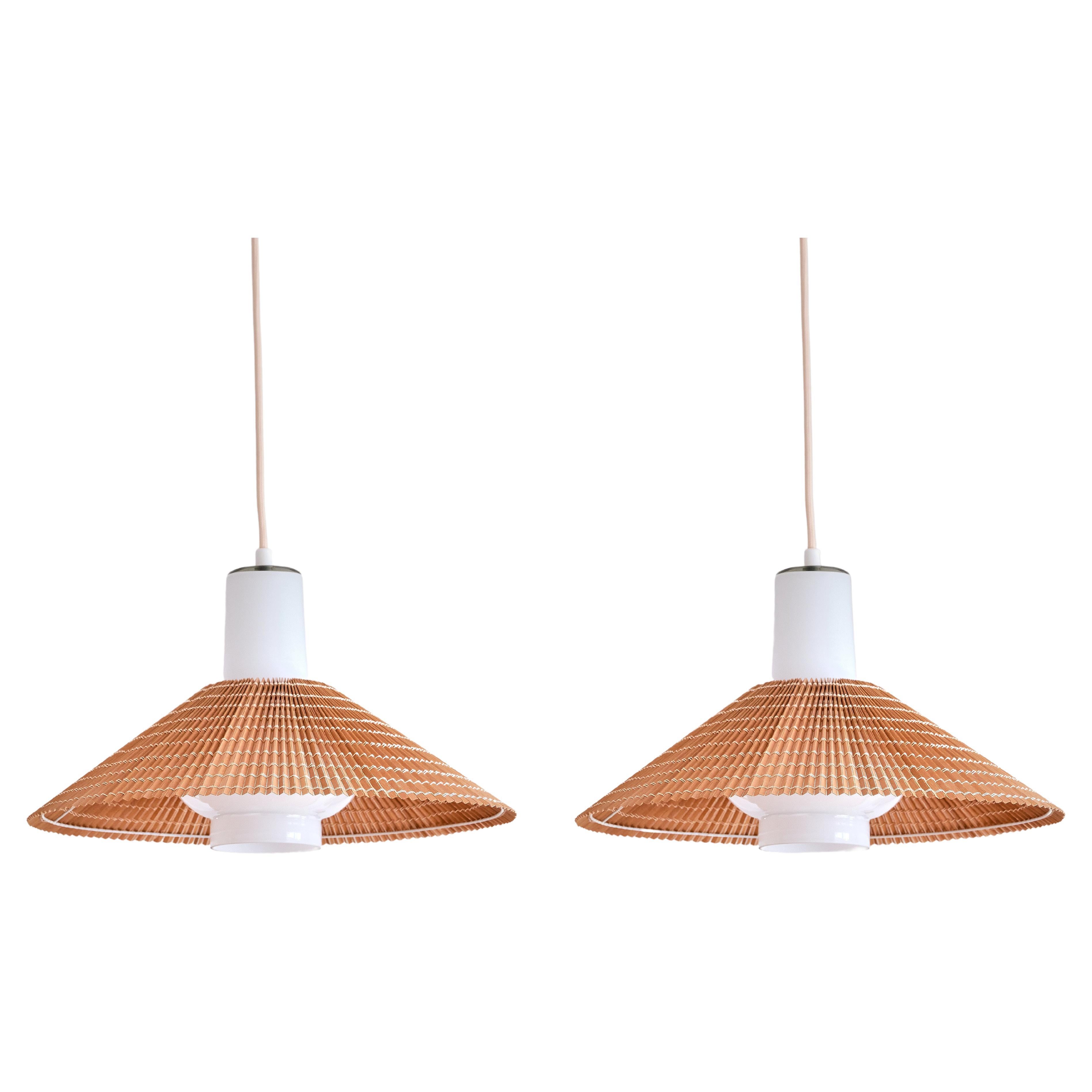 Paavo Tynell Pendant in Opal Glass and Lamellar Wood, Idman, 1950s 3