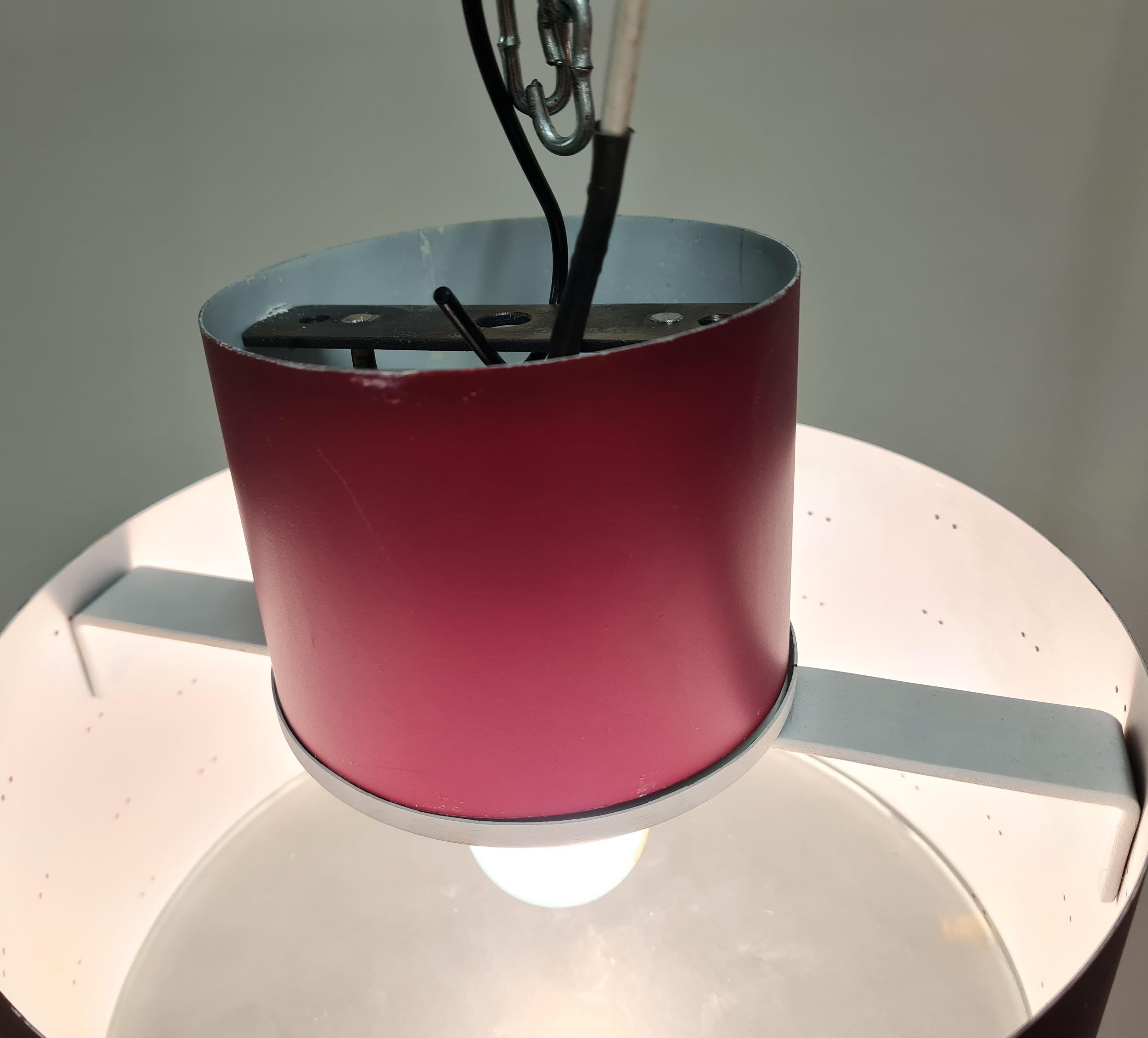 Pair of Paavo Tynell Round Starry Sky Ceiling Lamps 9069, Burgundy, Idman 1950s For Sale 5