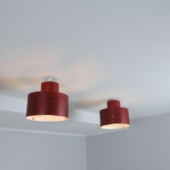 Pair of Paavo Tynell Round Starry Sky Ceiling Lamps 9069, Burgundy, Idman 1950s