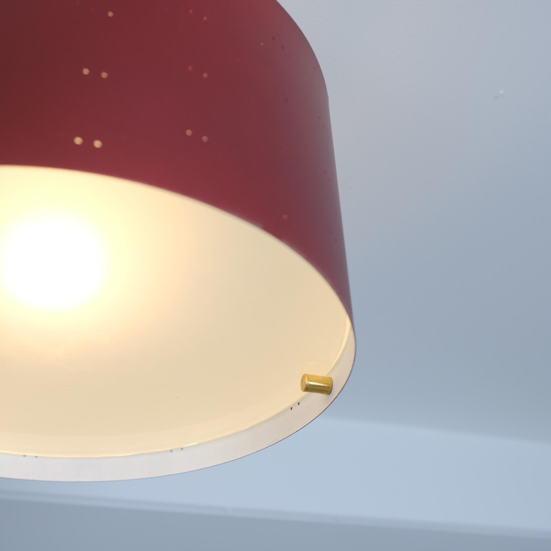 Pair of Paavo Tynell Round Starry Sky Ceiling Lamps 9069, Burgundy, Idman 1950s In Good Condition For Sale In Helsinki, FI