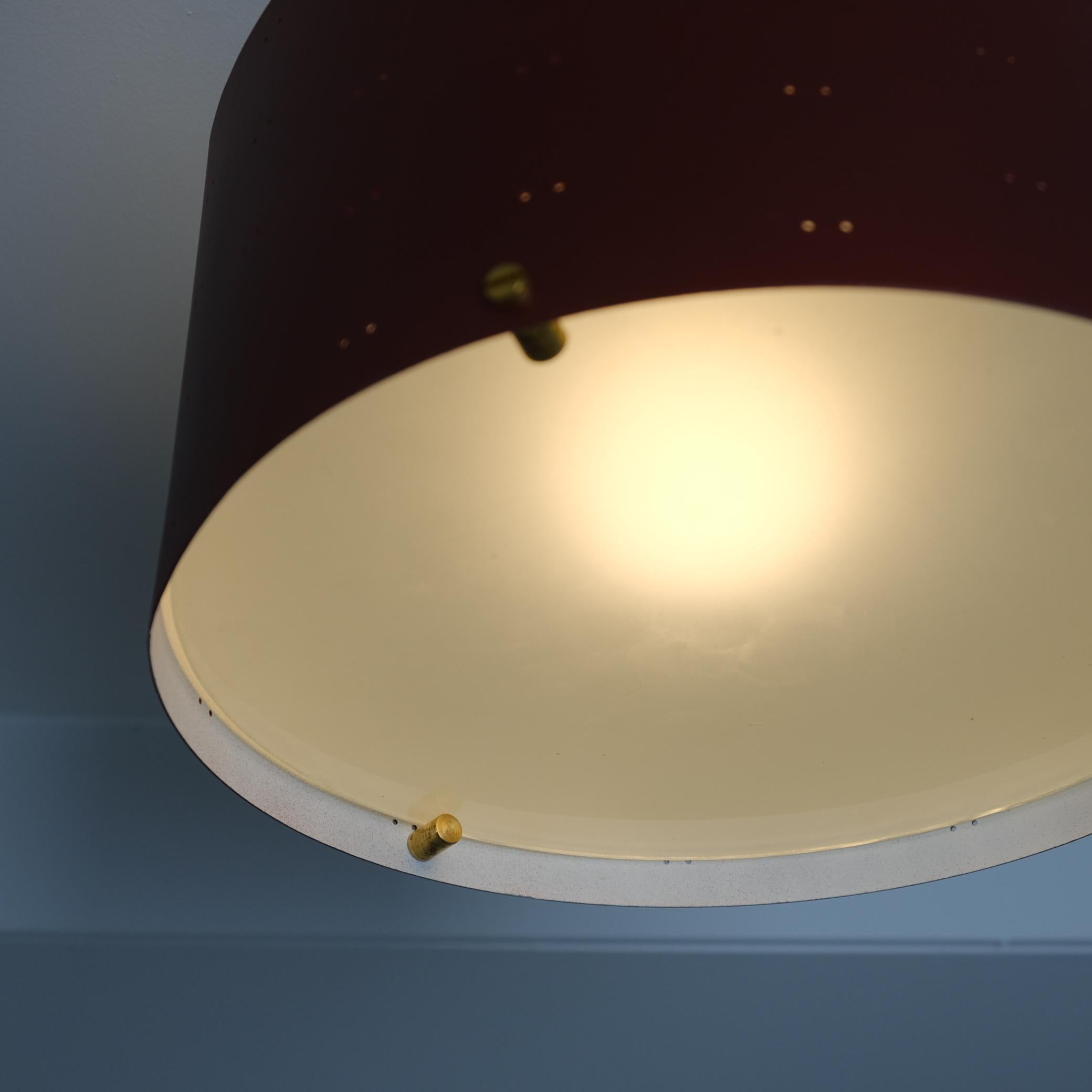 Mid-20th Century Pair of Paavo Tynell Round Starry Sky Ceiling Lamps 9069, Burgundy, Idman 1950s For Sale