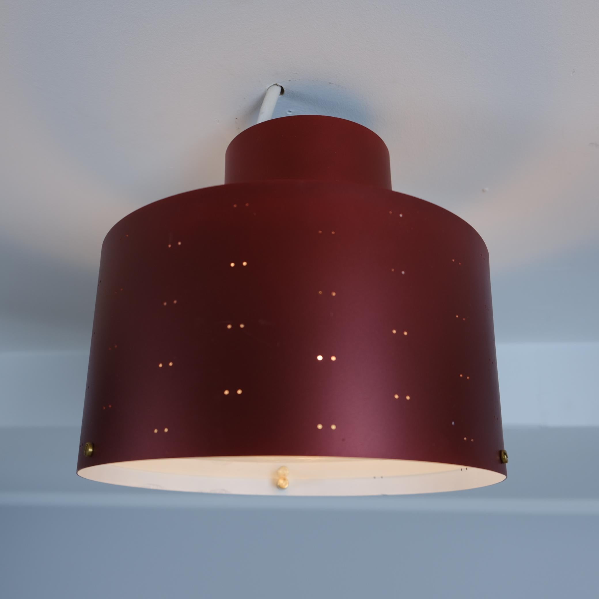 Pair of Paavo Tynell Round Starry Sky Ceiling Lamps 9069, Burgundy, Idman 1950s For Sale 1