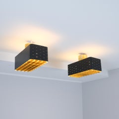 Pair of Paavo Tynell Starry Sky Ceiling Lamps 9068 in Black & Brass, Idman 1950s