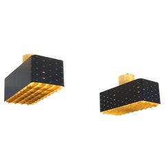 Coppia di lampade da soffitto Paavo Tynell Starry Sky 9068 in ottone e nero, Idman 1950