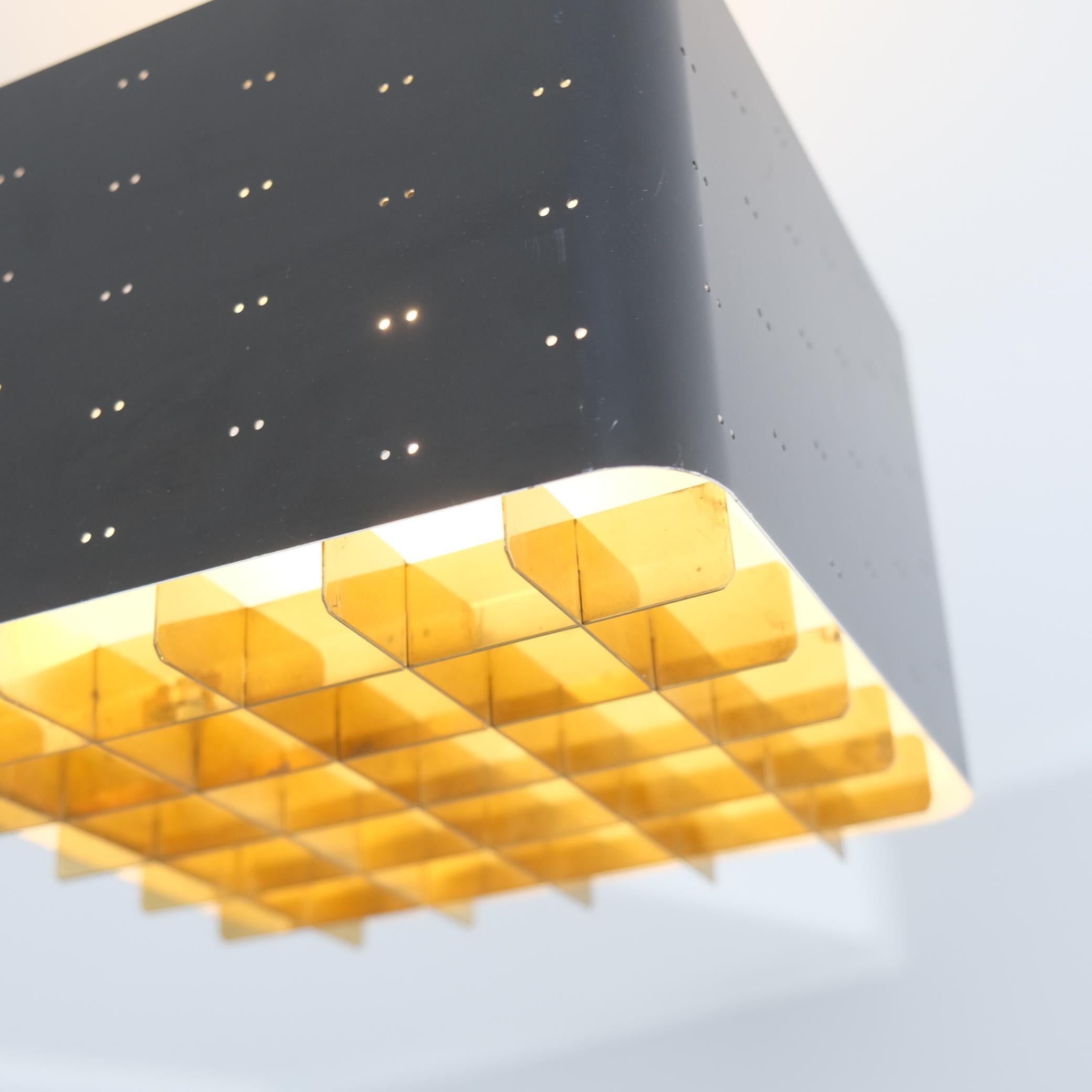 Pair of Paavo Tynell Starry Sky Ceiling Lamps 9068 In Black & Brass, Idman 1960s For Sale 3