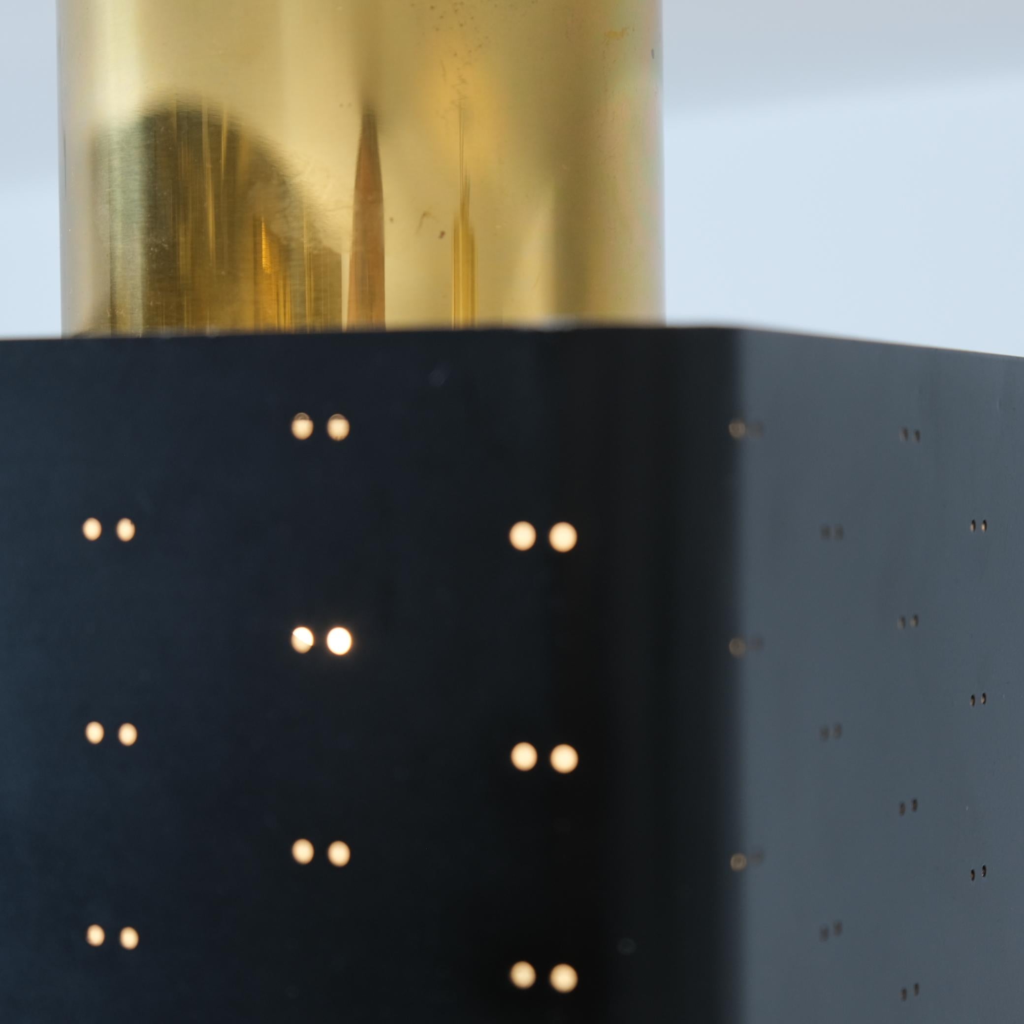 Pair of Paavo Tynell Starry Sky Ceiling Lamps 9068 In Black & Brass, Idman 1960s For Sale 6