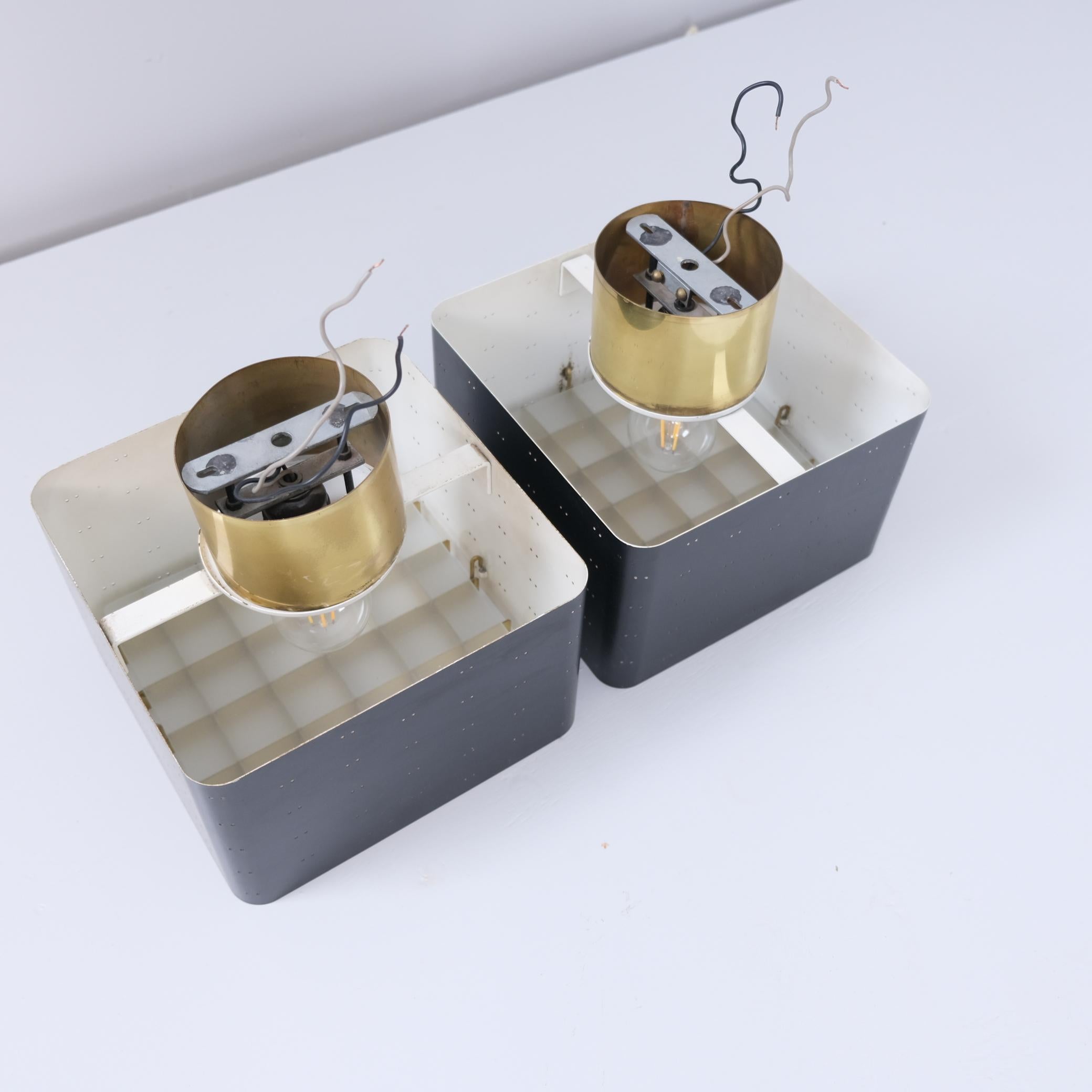 Pair of Paavo Tynell Starry Sky Ceiling Lamps 9068 In Black & Brass, Idman 1960s For Sale 7