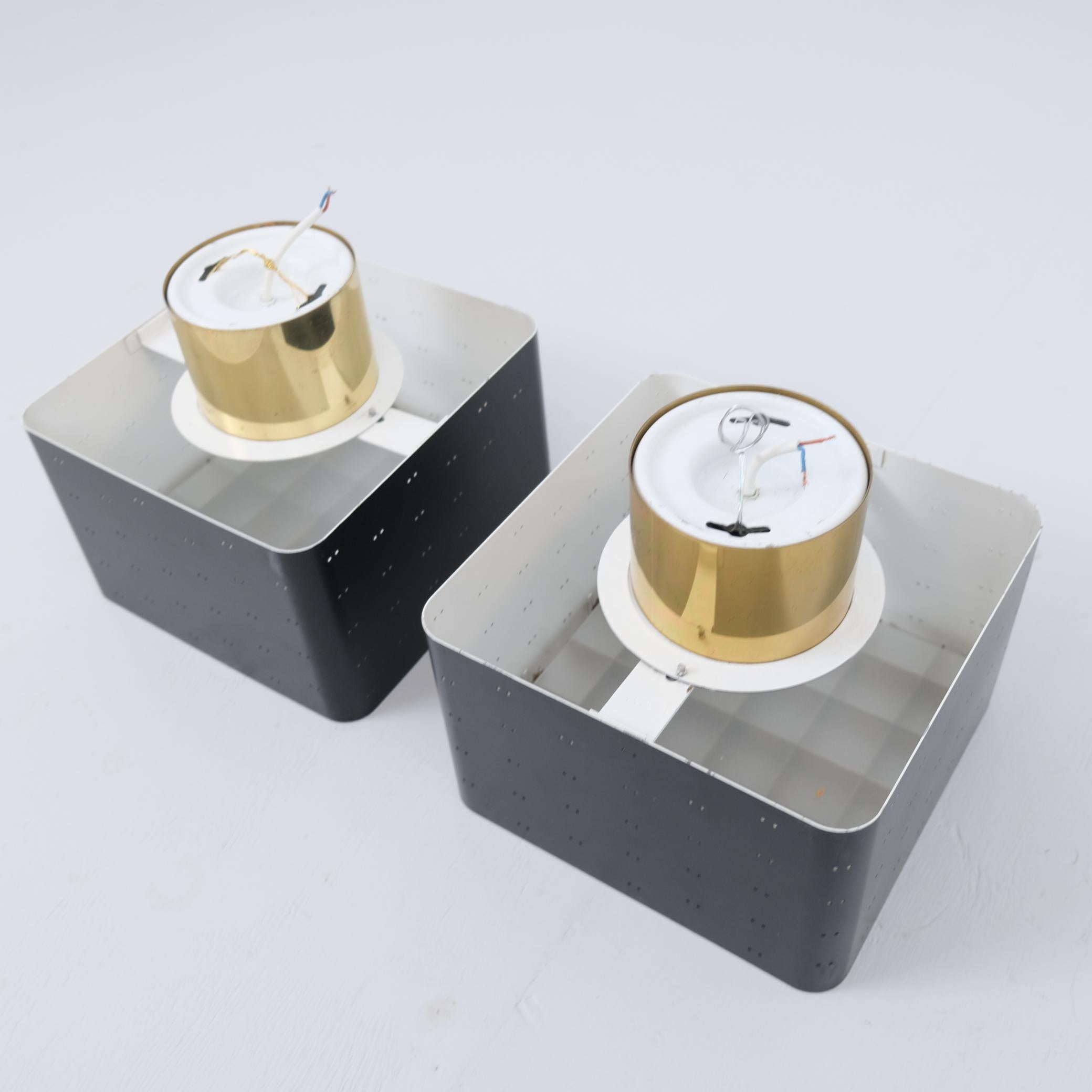 Pair of Paavo Tynell Starry Sky Ceiling Lamps 9068 In Black & Brass, Idman 1960s For Sale 8