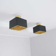 Pair of Paavo Tynell Starry Sky Ceiling Lamps 9068 In Black & Brass, Idman 1960s