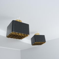 Pair of Paavo Tynell Starry Sky Ceiling Lamps 9068 In Black & Brass, Idman 1960s