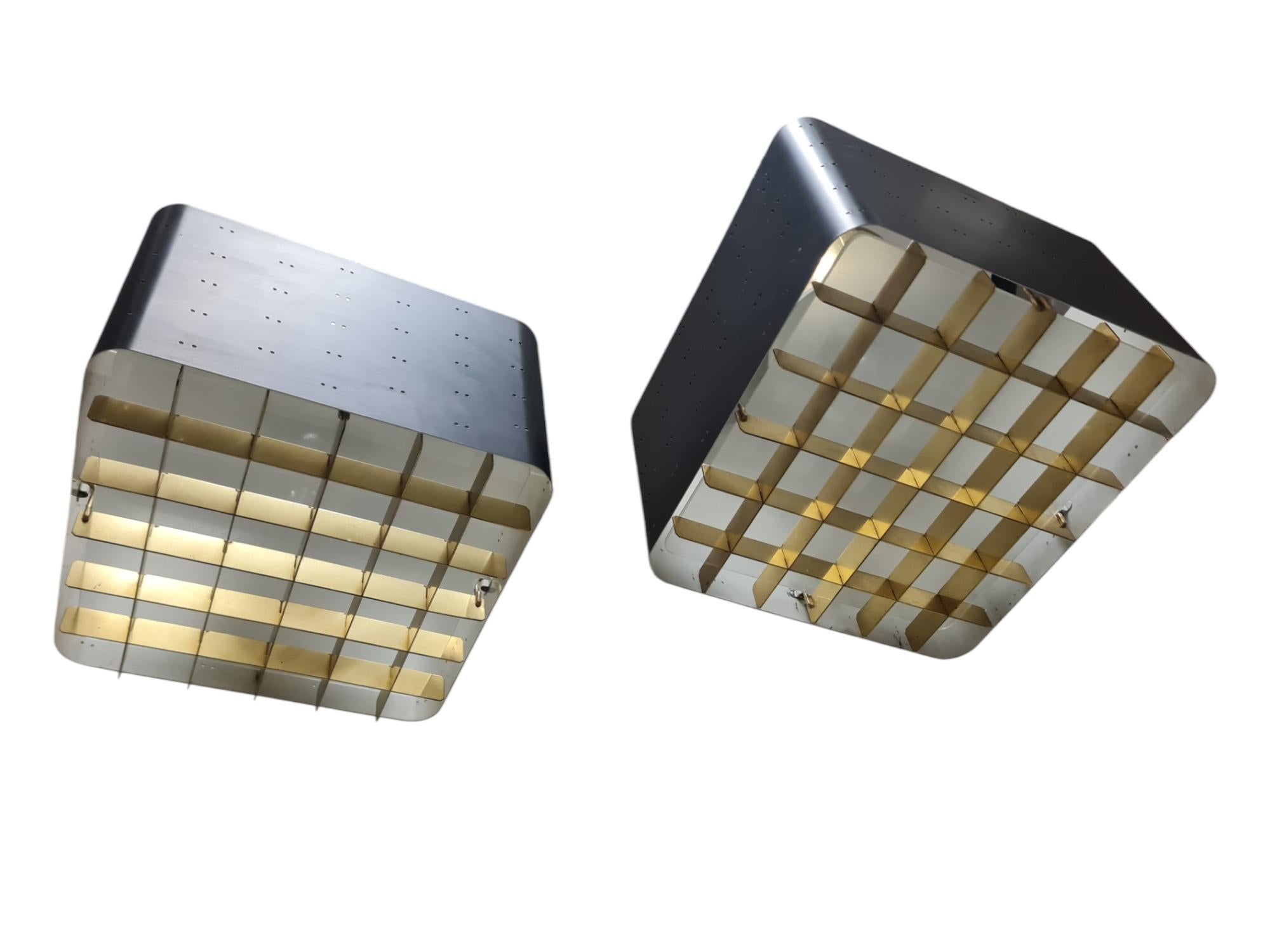 Pair of Paavo Tynell Starry Sky Ceiling Lamps 9068 In Black & Brass, Idman 1960s In Good Condition For Sale In Helsinki, FI