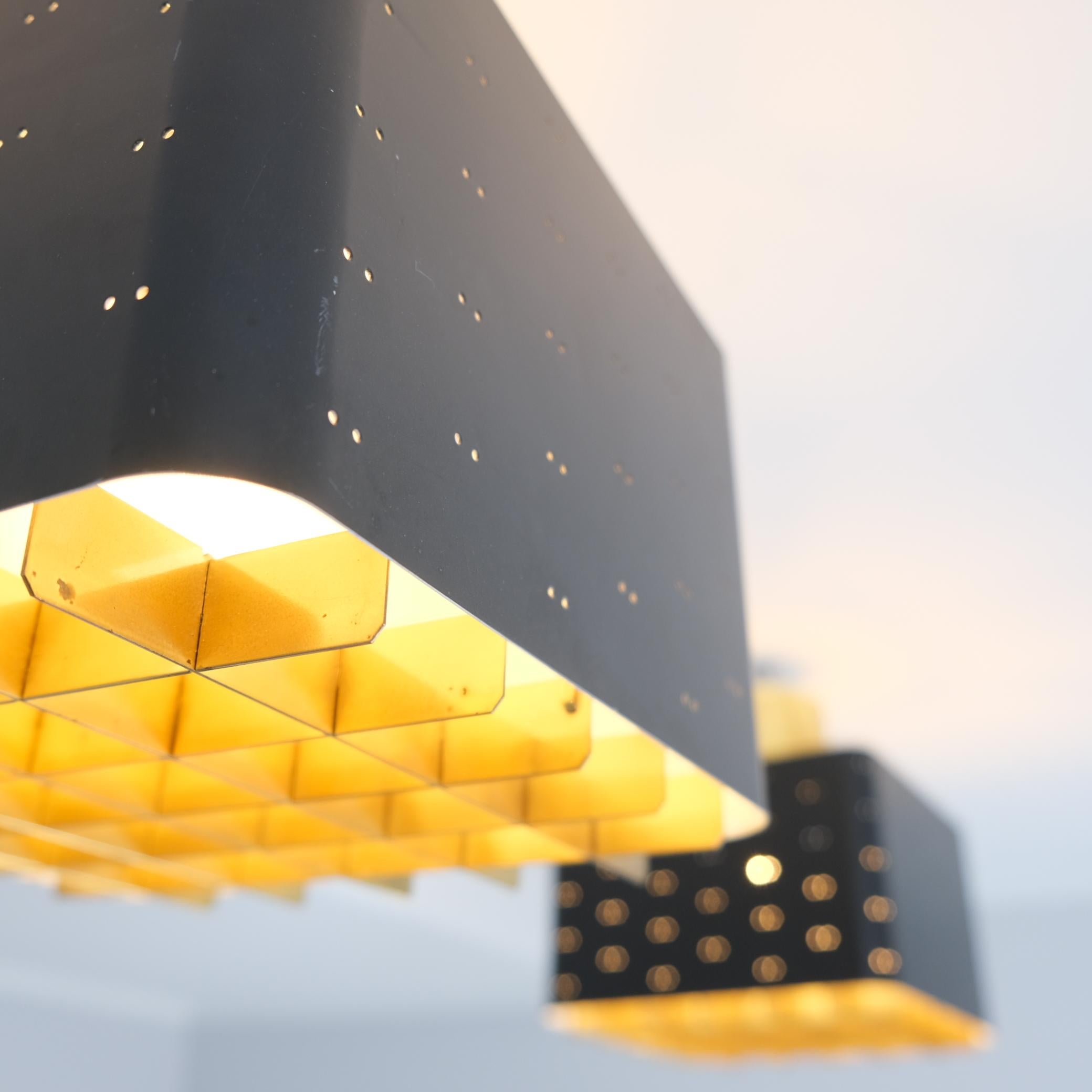 Pair of Paavo Tynell Starry Sky Ceiling Lamps 9068 In Black & Brass, Idman 1960s In Good Condition For Sale In Helsinki, FI