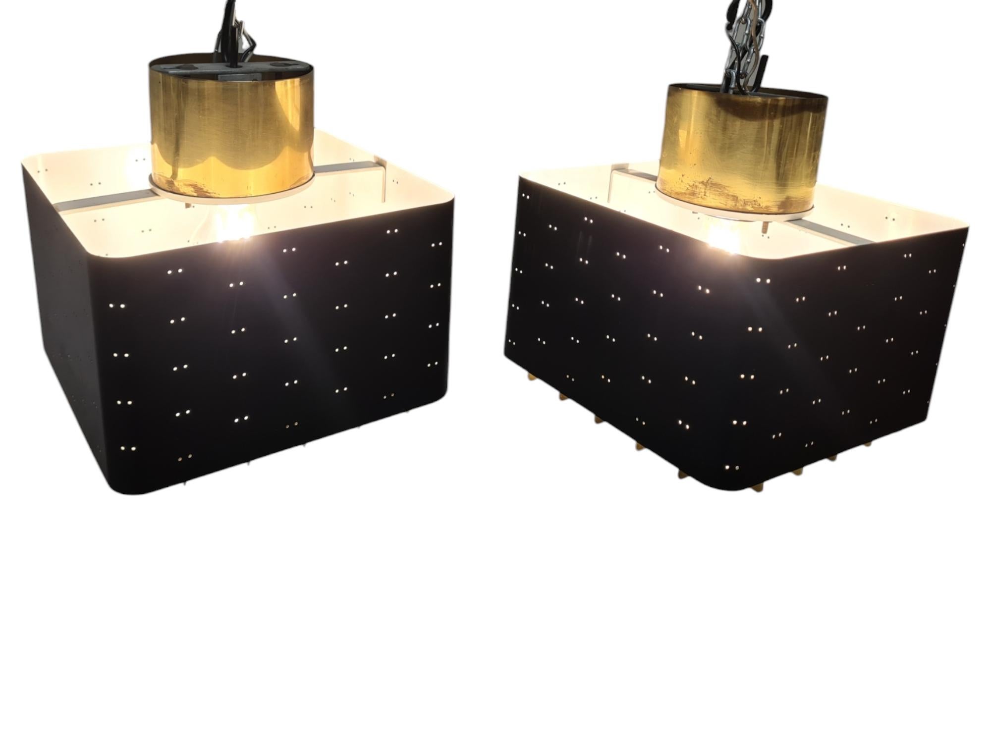 Metal Pair of Paavo Tynell Starry Sky Ceiling Lamps 9068 In Black & Brass, Idman 1960s For Sale