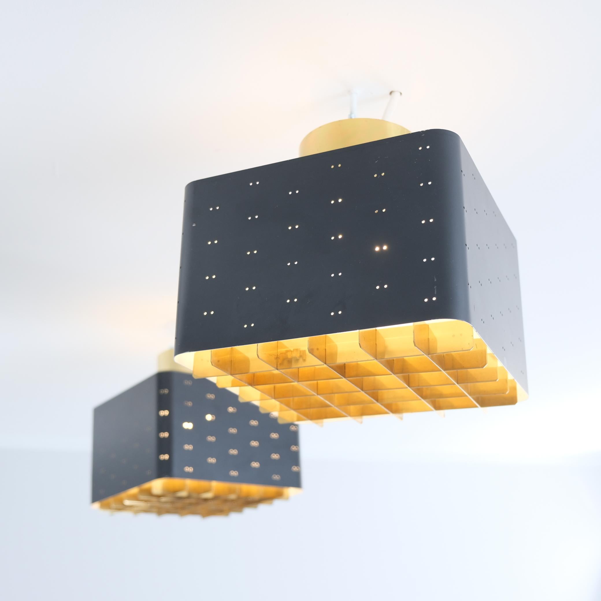 Metal Pair of Paavo Tynell Starry Sky Ceiling Lamps 9068 In Black & Brass, Idman 1960s For Sale